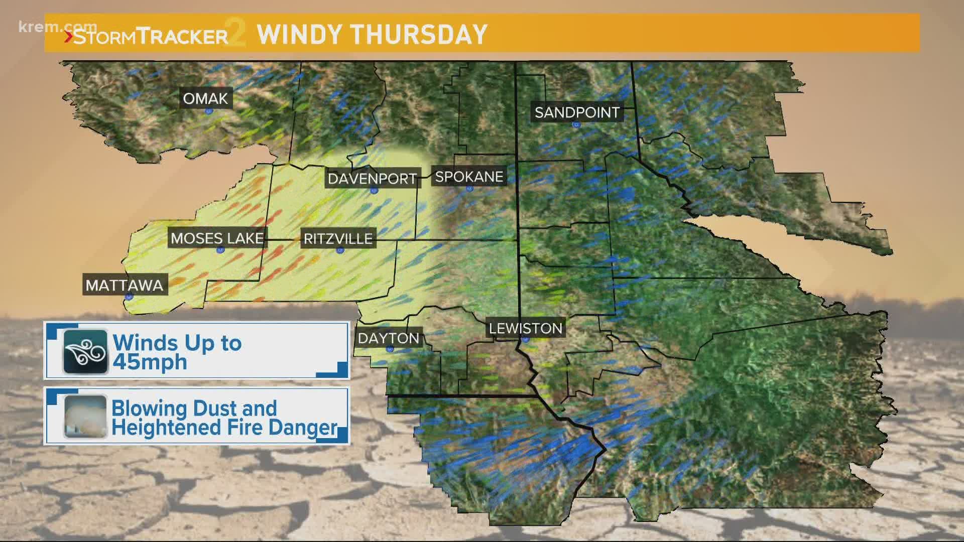Wind gusts to reach up to 50 mph in Spokane and the surrounding areas Thursday, May 27 2021.
