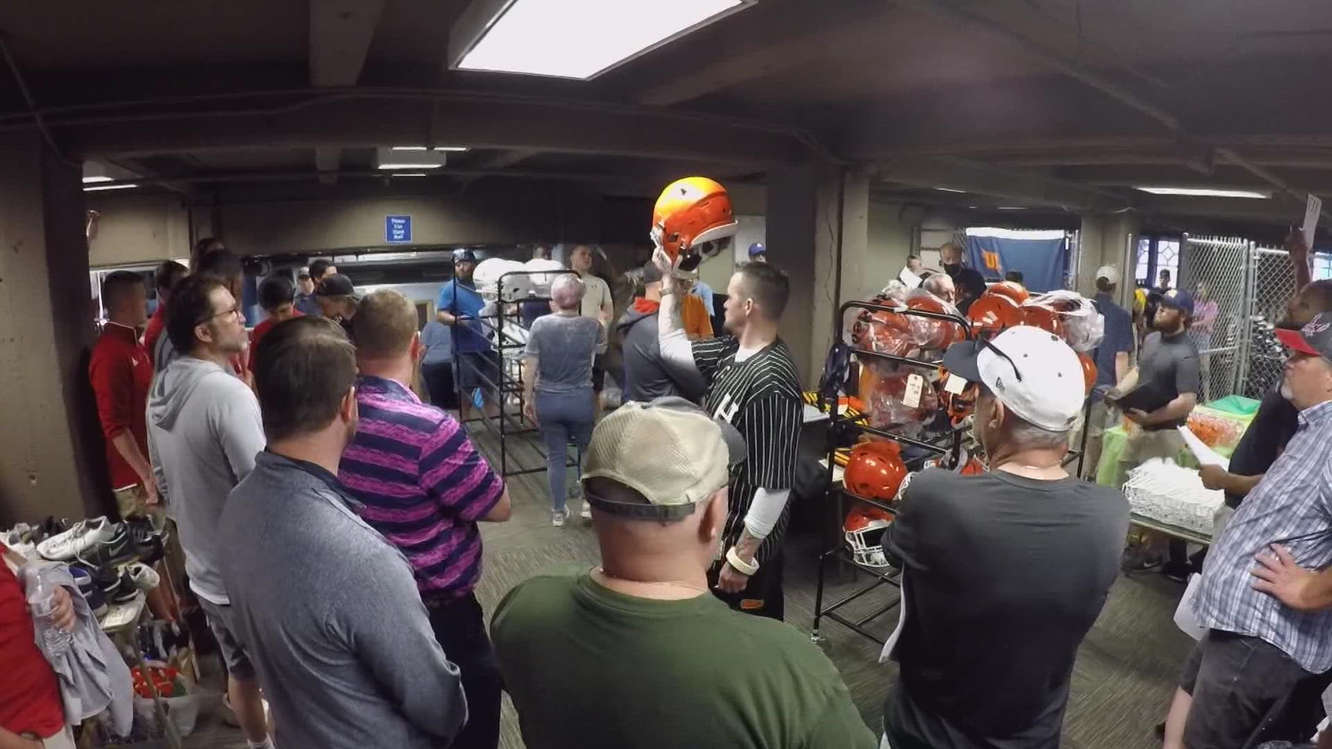 Instant Auction and Estate Sales auctioned off hundreds of leftover Spokane Shock items, including jerseys, merchandise, office furniture and trophies.