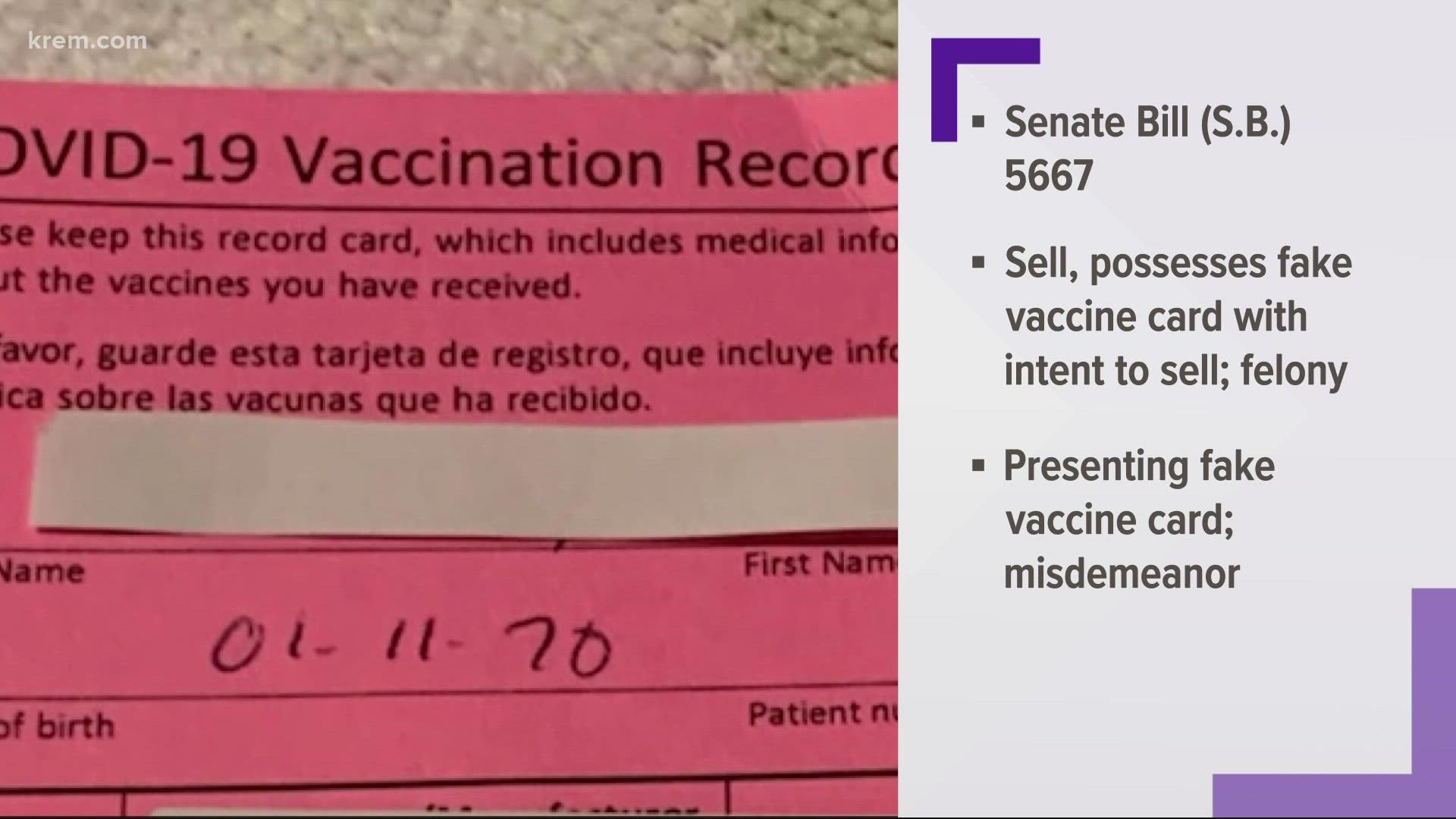 Any person who knowingly sells, offers to sell, or possesses a false COVID-19 vaccine card with intent to sell would be found guilty of a Class C felony.