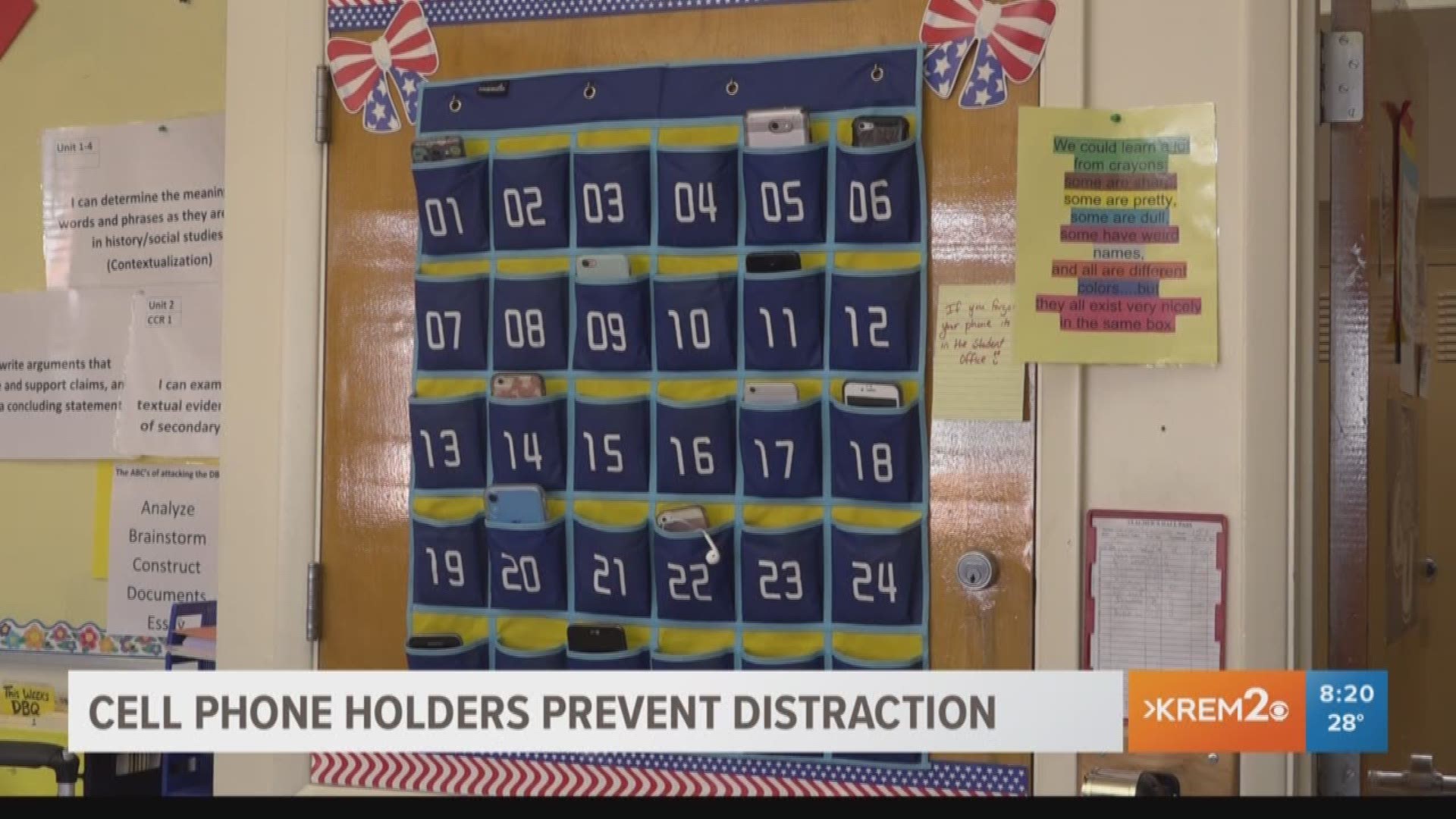 Sacajawea Middle School is the only middle school in Spokane where every single classroom uses the cellphone holders to prevent distractions.