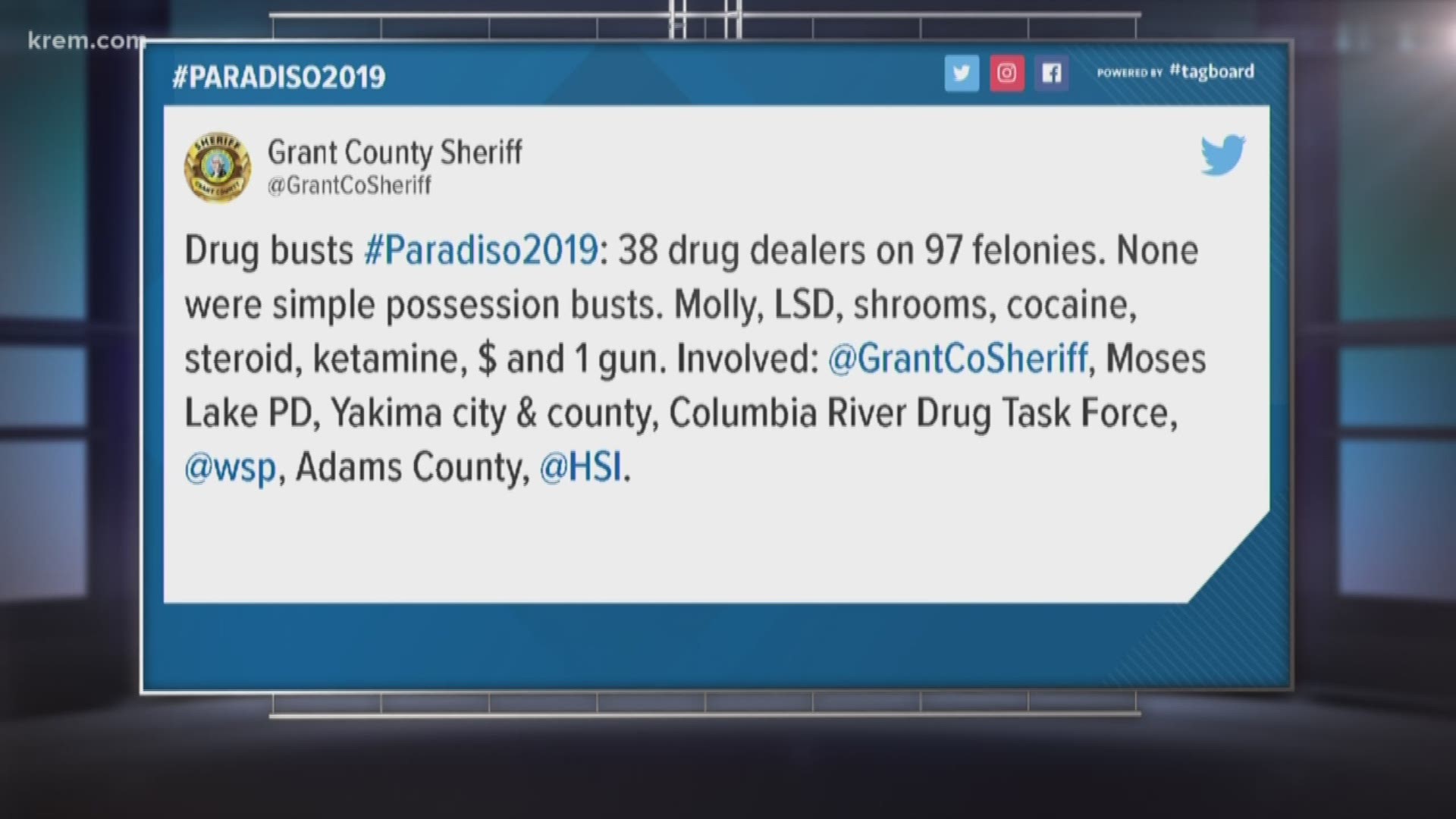 Grant County Sheriff's spokesman Kyle Foreman said the busts included amounts of drugs seen with those delivering or trafficking.