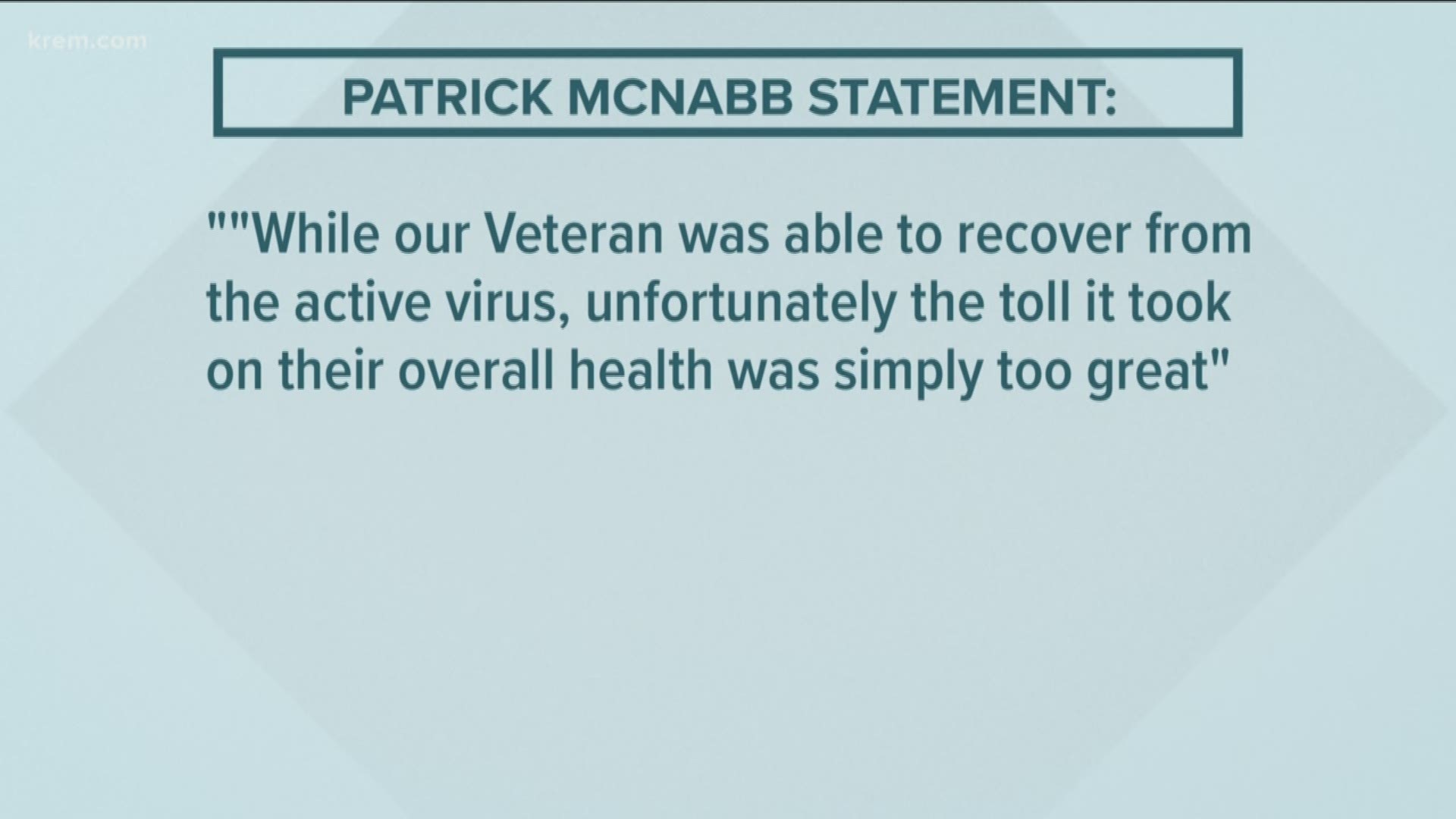 The veteran was hospitalized for some time and had tested negative while in the hospital before returning to the Spokane Veterans Home