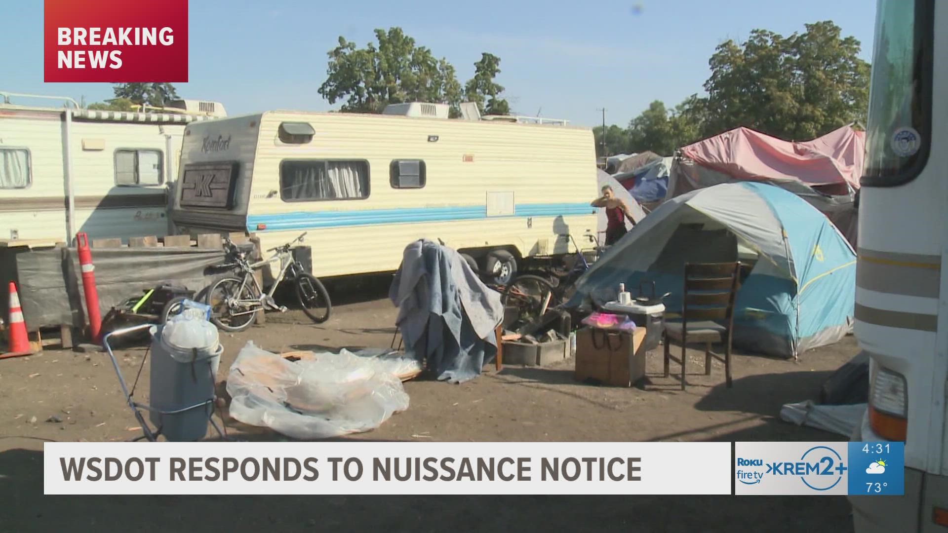 In the response, WSDOT objects to the "unlawful" notice, which the department says holds them wrongfully responsible for multiple crimes stemming from Camp Hope.