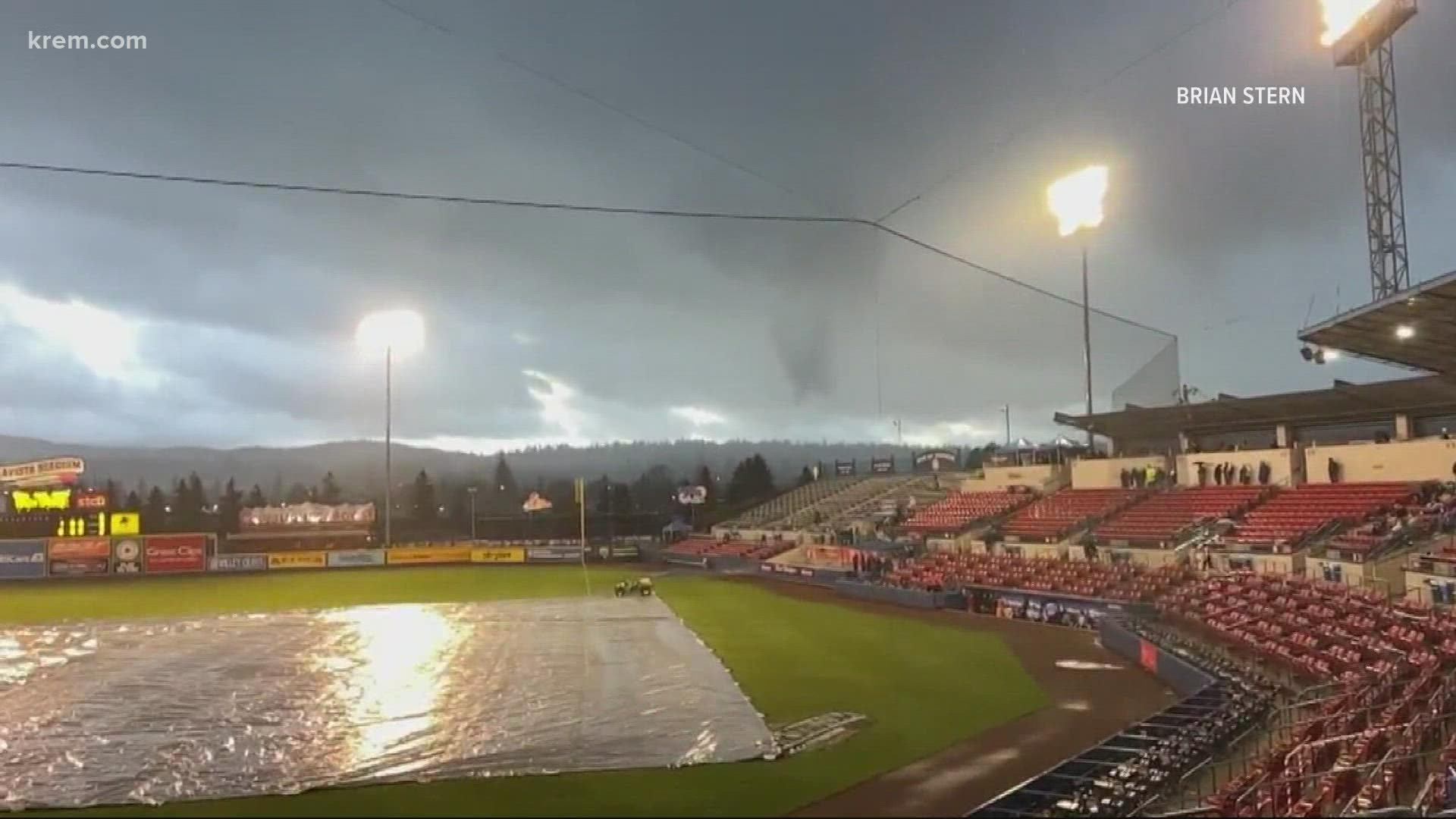 A strong storm cell that moved through the Spokane area Friday night brought heavy rain, winds, thunder and lightning, and a confirmed two tornadoes.