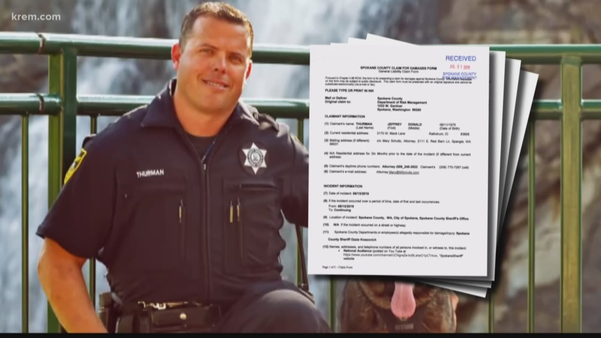 Sgt. Jeff Thurman, the former handler of K-9 Laslo, was fired after he allegedly spoke to a colleague about killing minorities. Now, he has filed a tort claim seeking nearly $12.5 million in damages from Spokane County.