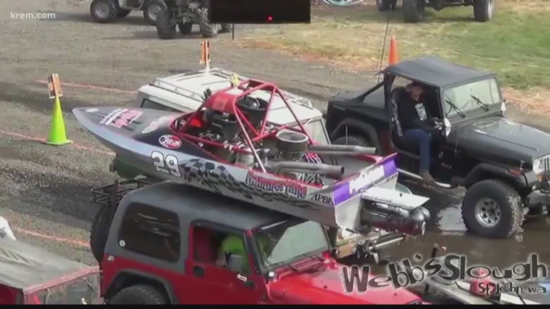 Sprint boat flies on top of Jeep at boat race in St. John