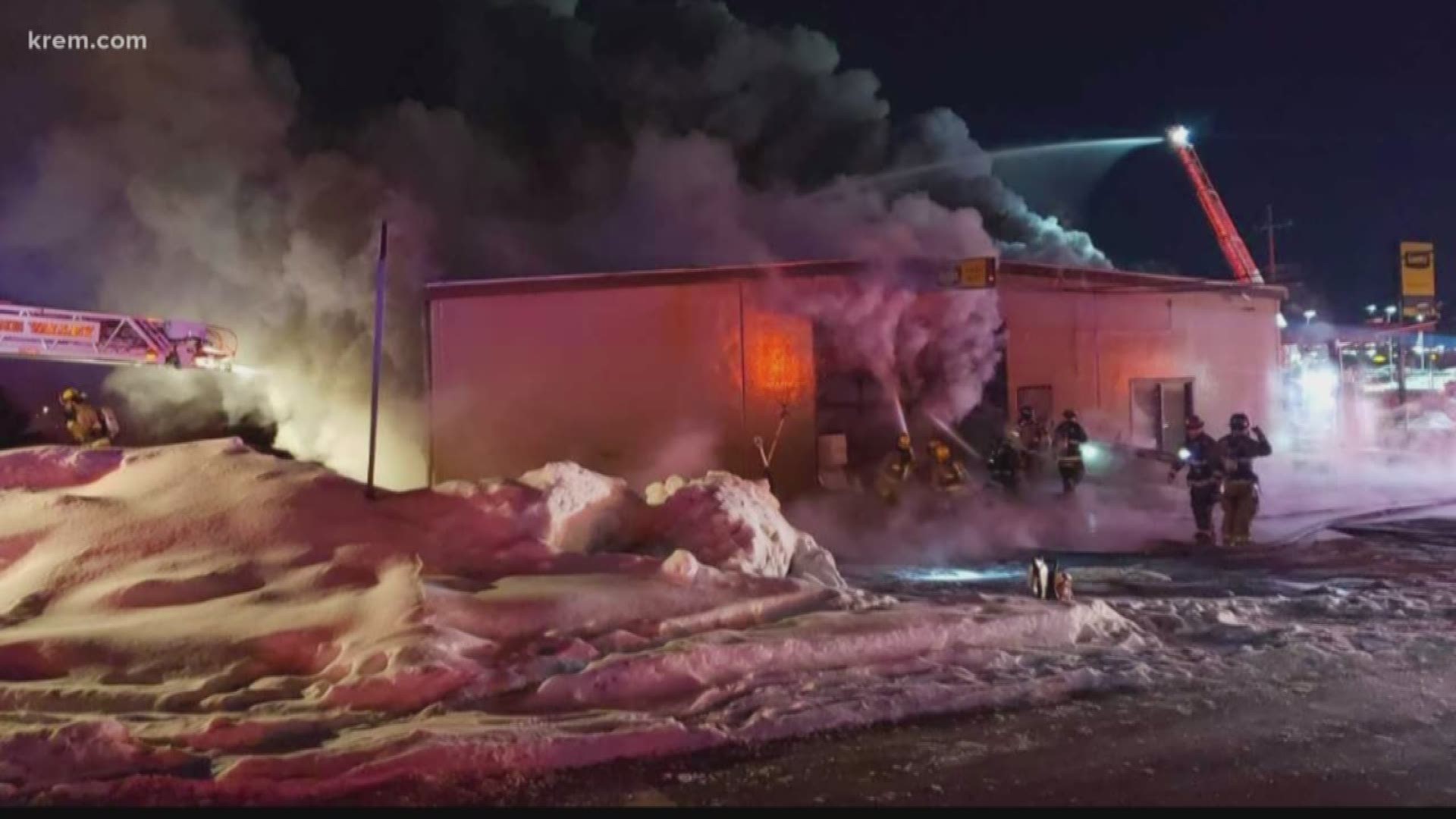 A Spokane Valley firefighter was injured while battling a blaze at a paint store in Spokane Valley on Sunday night. The firefighter has since been released from the hospital.