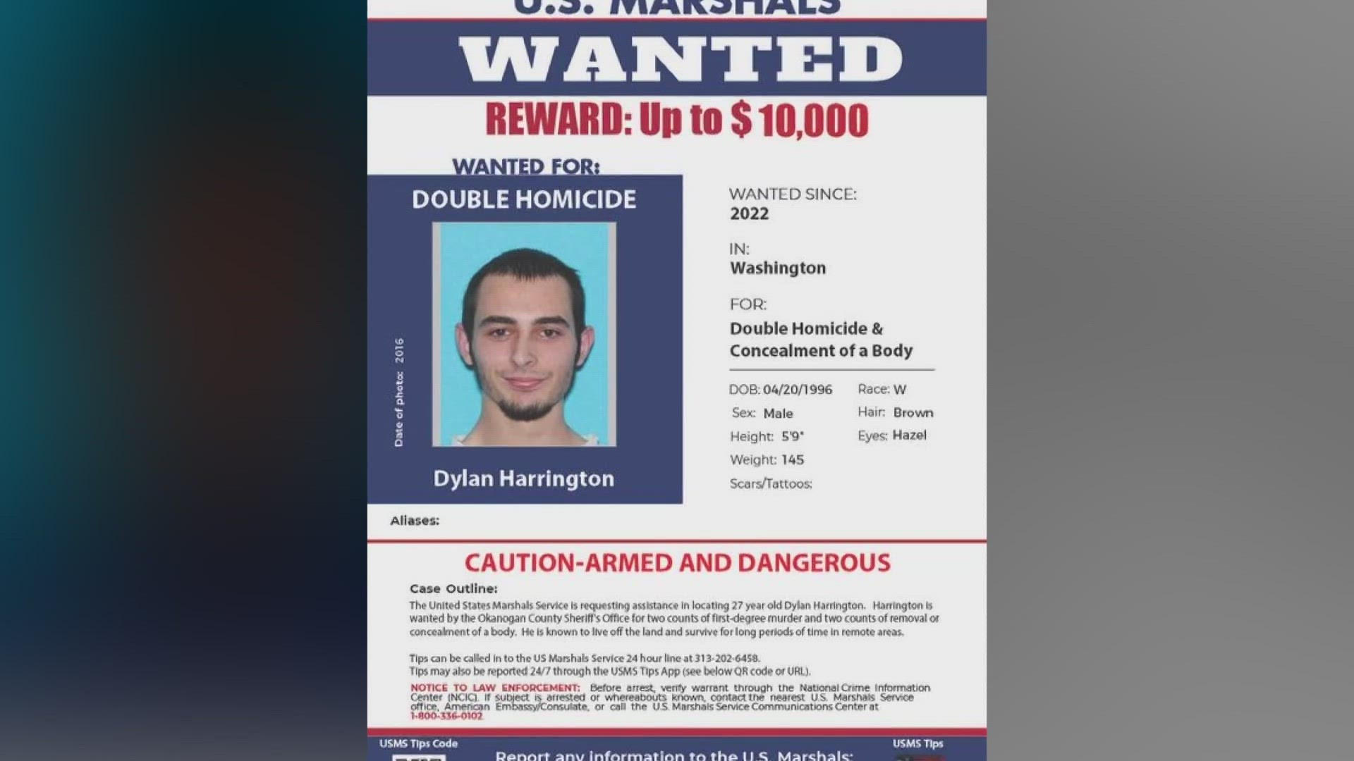 The suspect is described as a 5'9'' man weighing 145 pounds, and is considered armed and dangerous.