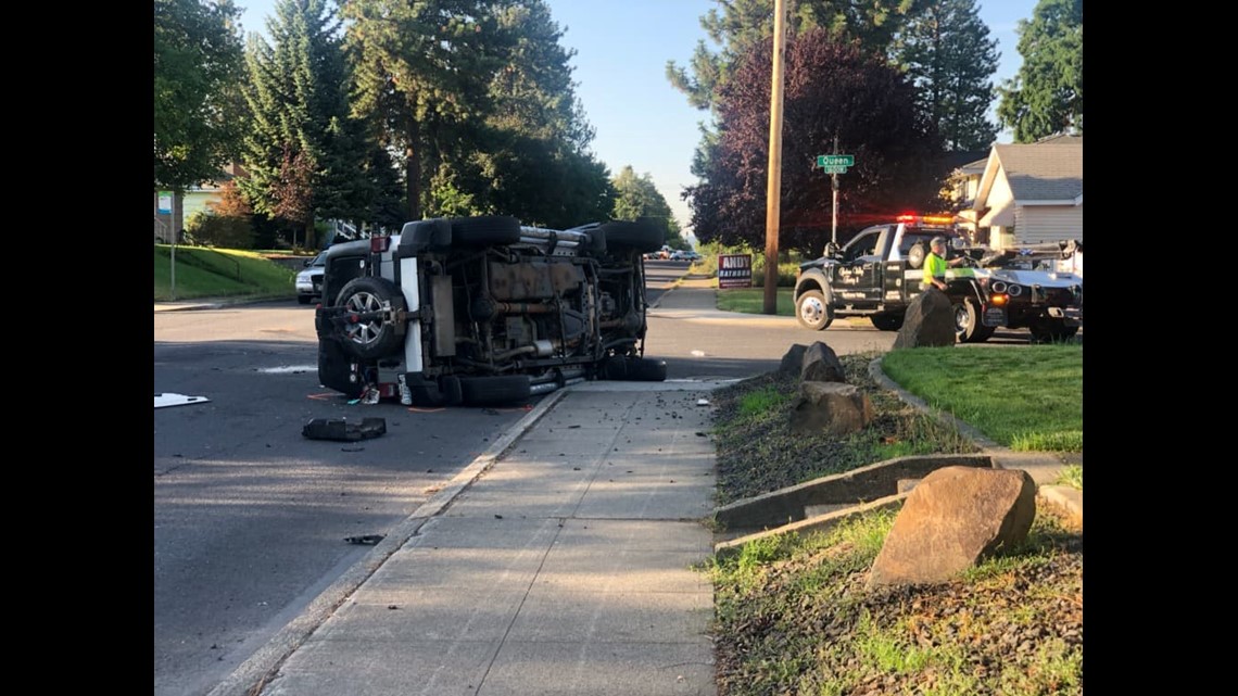 Car nearly crashes into Spokane home, another rolls on side | krem.com