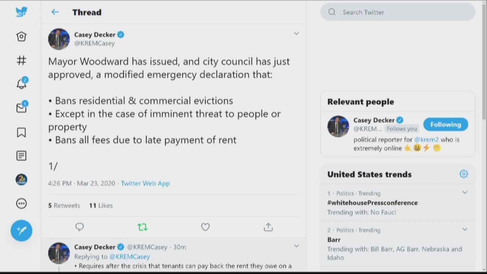 The Spokane City Council approved an emergency declaration from Mayor Nadine Woodward extending eviction protections during the coronavirus outbreak.