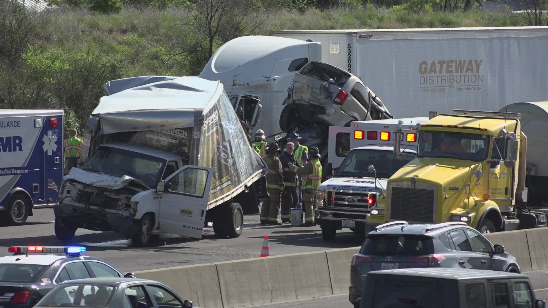 I-90 was closed for nearly three hours while crews worked to clear the freeway of debris and remove vehicles from the scene.