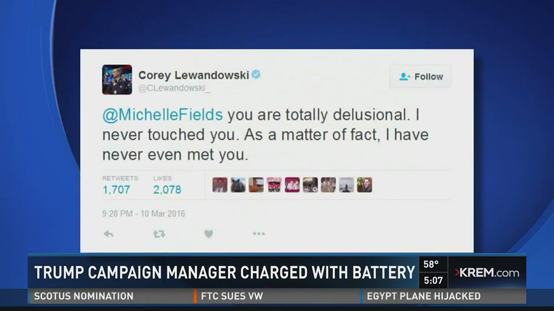 Surveillance video at a rally shows manger Corey Lewandowski confronting reporter Michelle Fields.