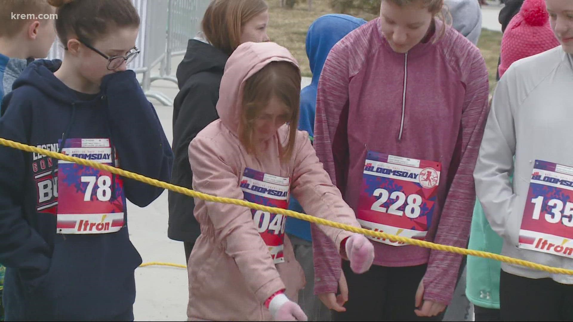 Kids from all across the area gathered at Spokane Falls Community College to run the course of Jr. Bloomsday.