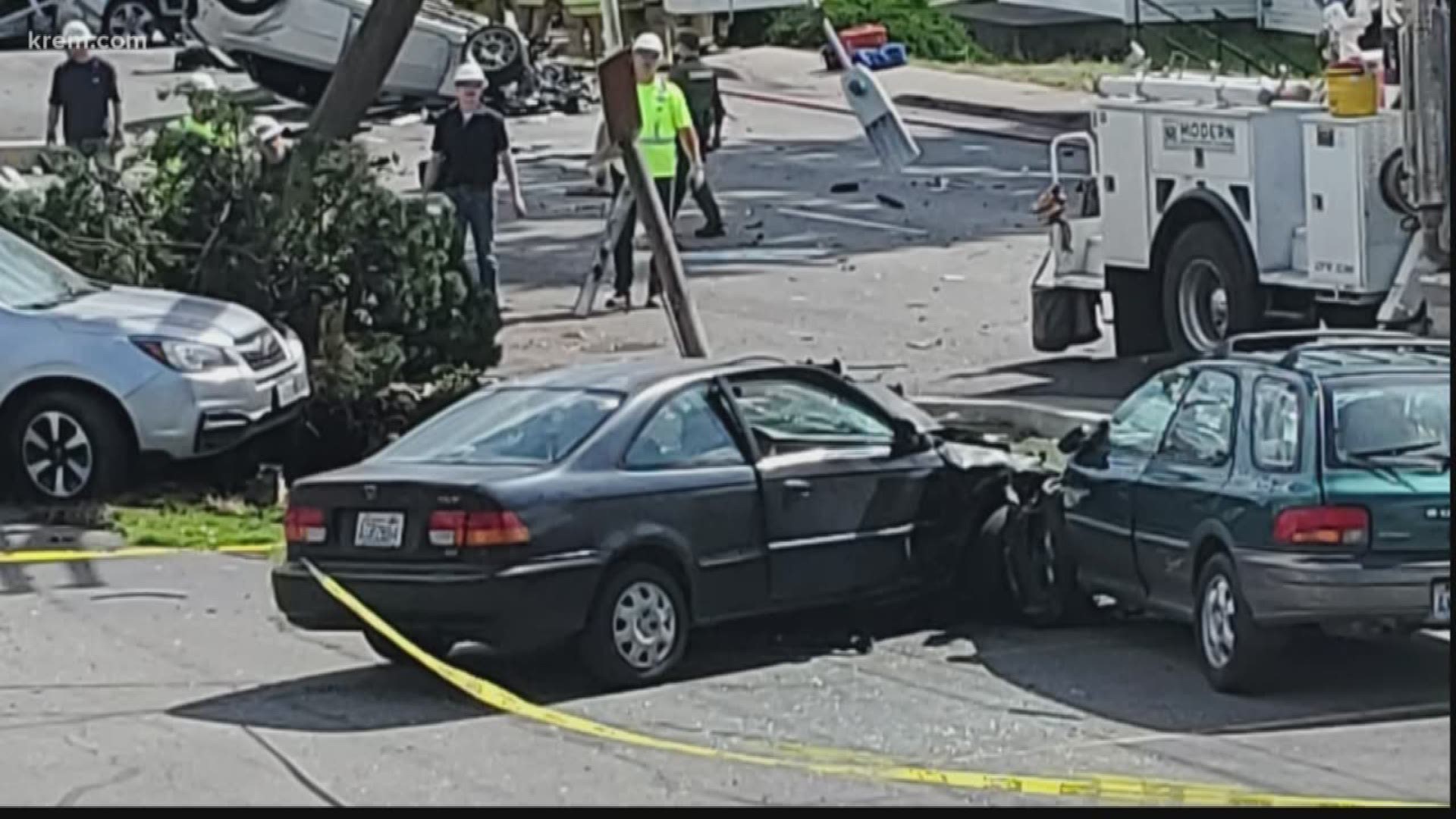 According to the Spokane Valley Fire Department, a high-speed multi-vehicle crash left one person trapped.