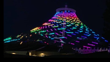 Crews Test Colorful Lighting On U S Pavilion In Riverfront Crews Test Colorful Lighting On U S Pavilion In Riverfront