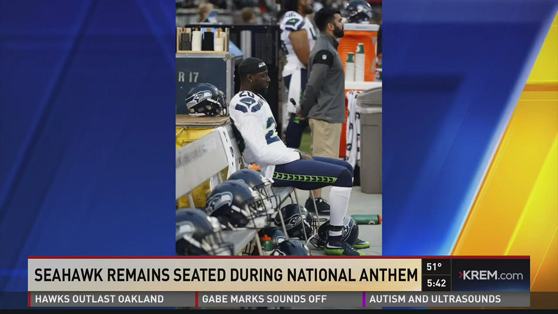 Cornerback Jeremy Lane took a seat alone on the bench during the National Anthem in Oakland last night.