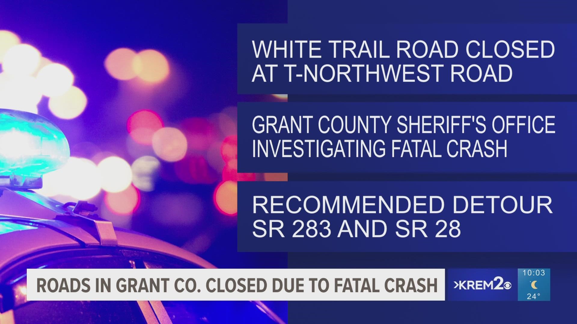 According to the Grant County Sheriff's Office, drivers in the area should use SR283 and SR 28 as detours.
