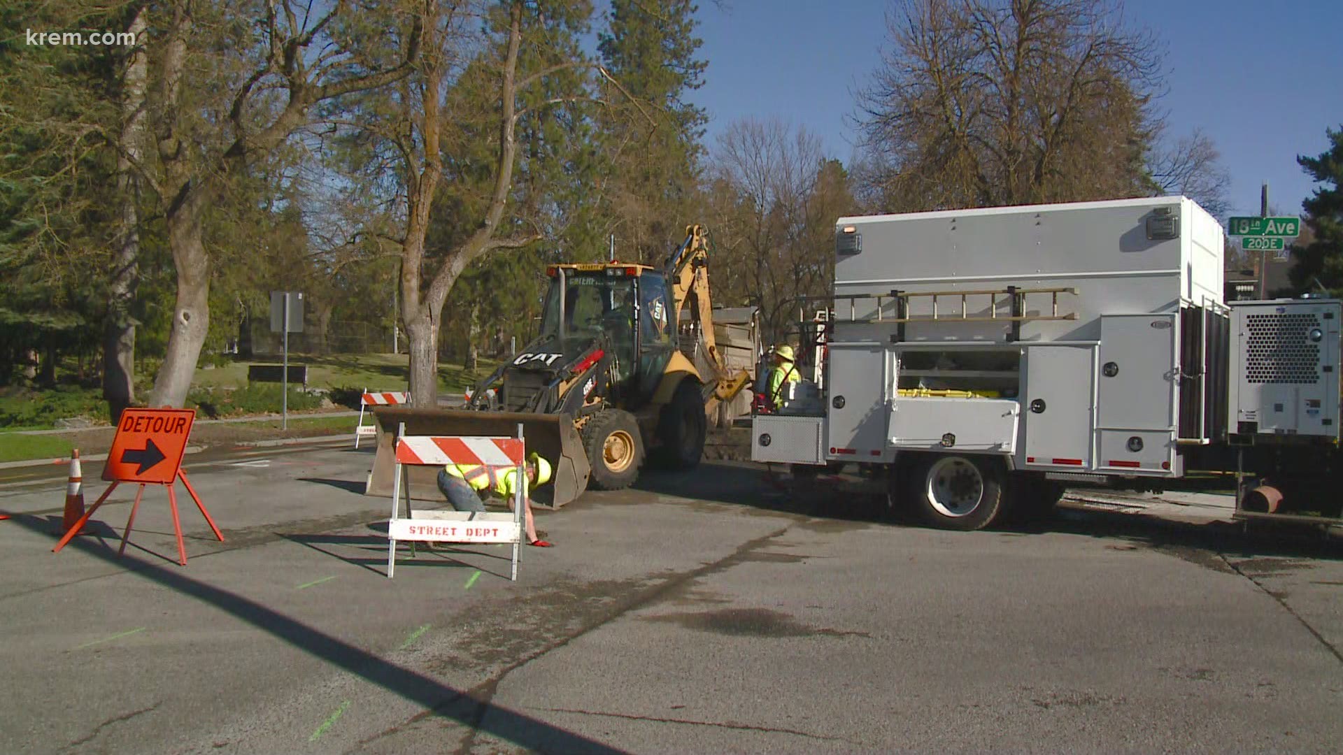 The City of Spokane tweeted on Monday morning that Grand Boulevard was reduced to one southbound lane near 18th Avenue as crews worked to repair a water main break.