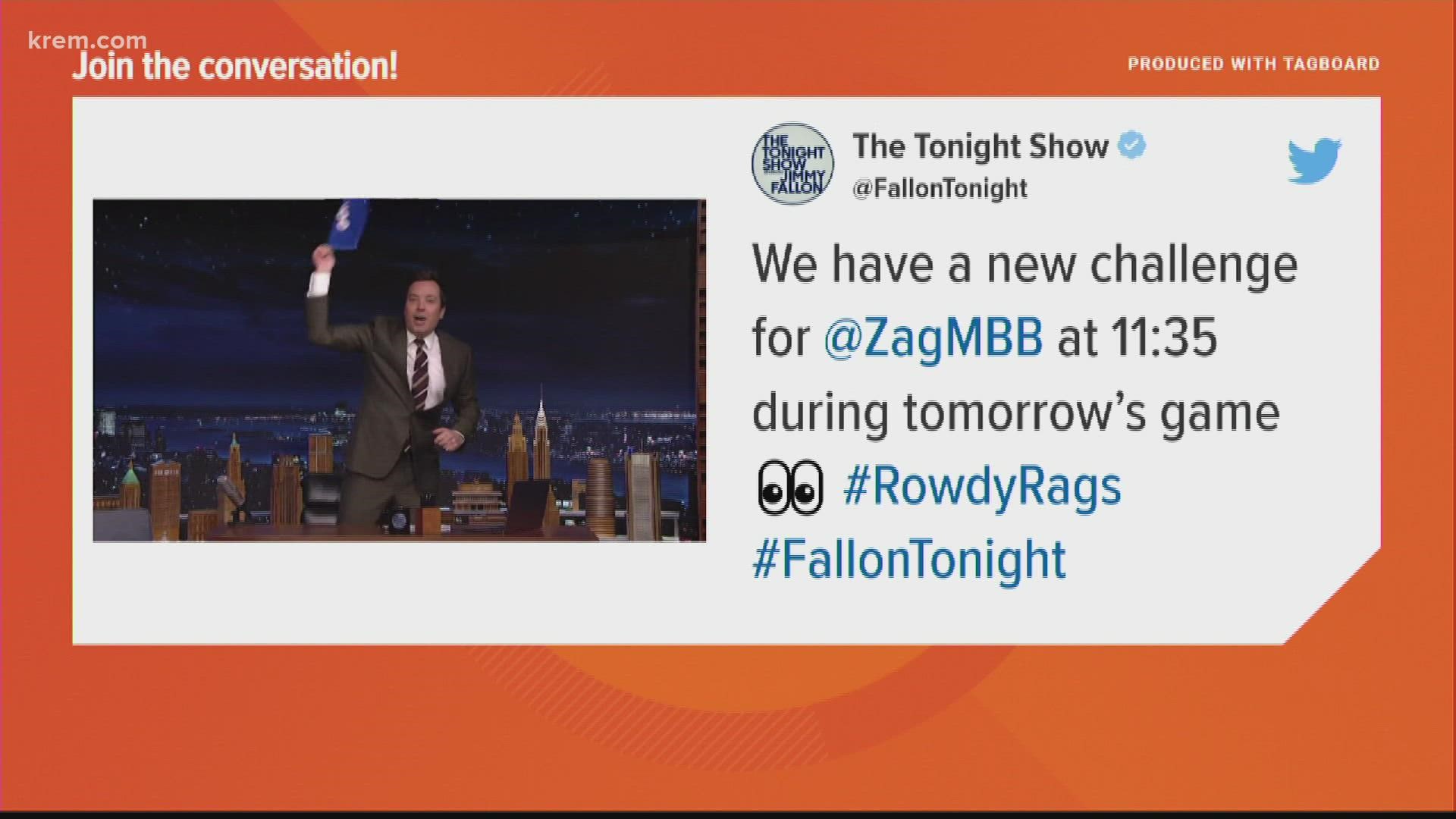 Jimmy Fallon has another challenge for Zag fans as the team heads into the Sweet 16.