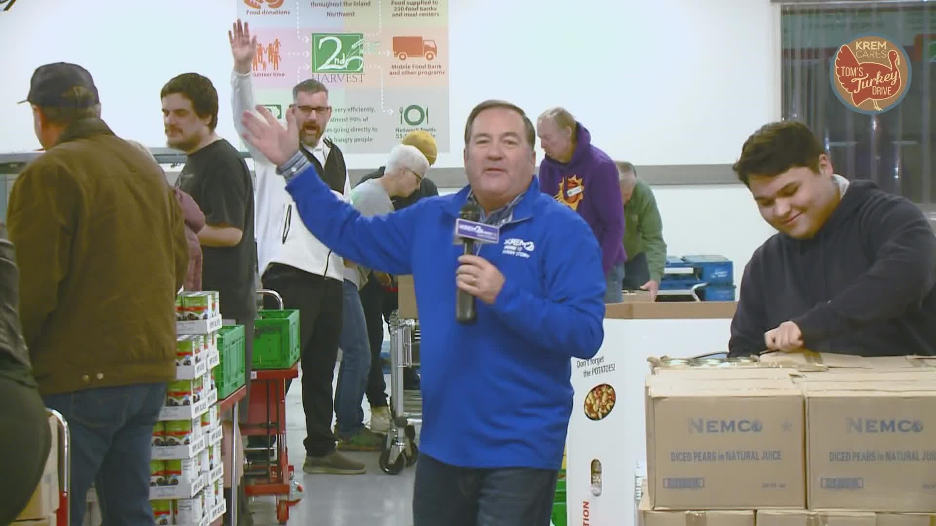 KREM Cares will give out 11,000 Tom's Turkey Drive meals to local families. Boxes are available today at the Spokane County Fairgrounds.