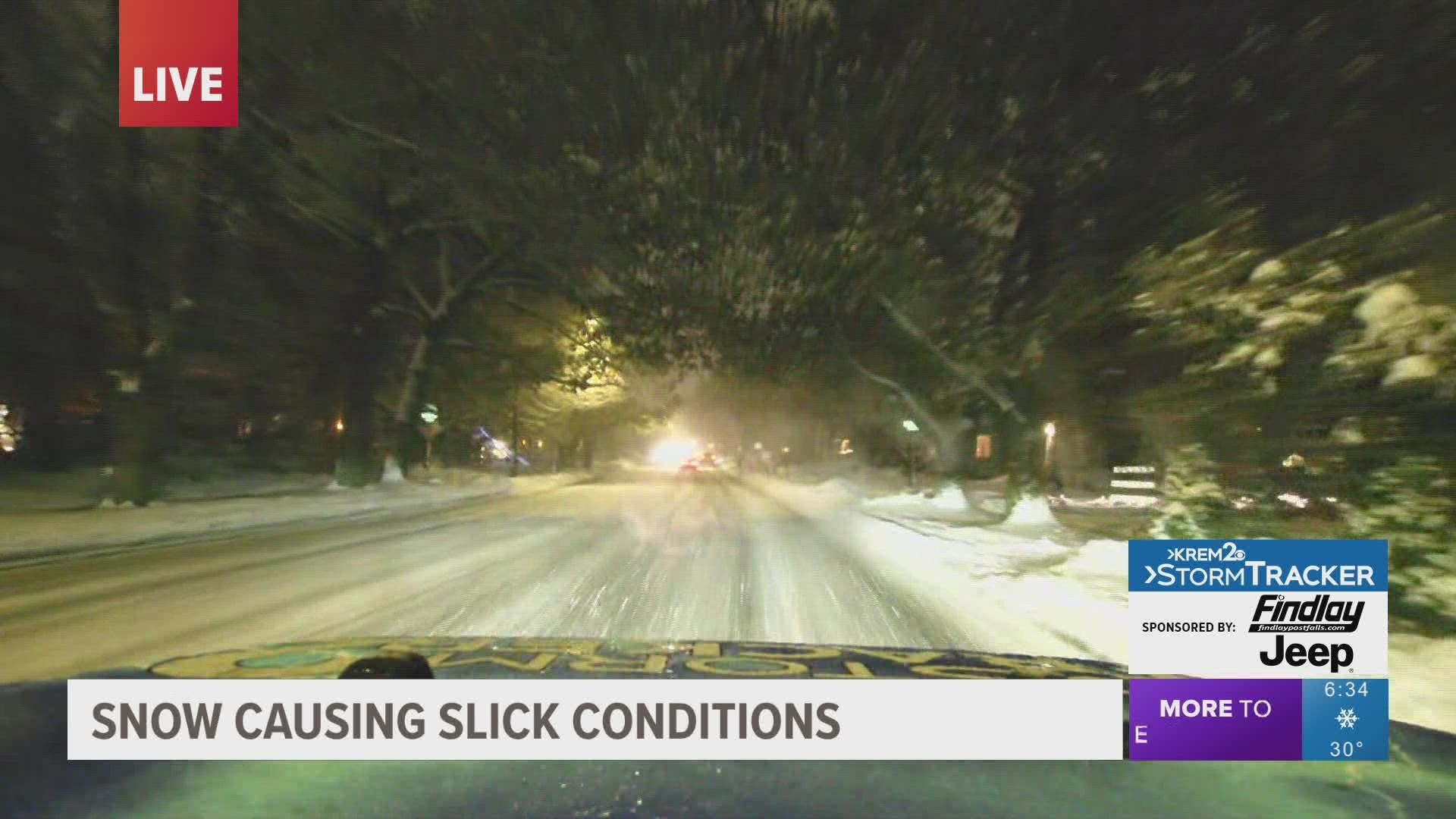 KREM 2's Amanda Roley takes the StormTracker out to see just how slick roads are getting in Spokane.