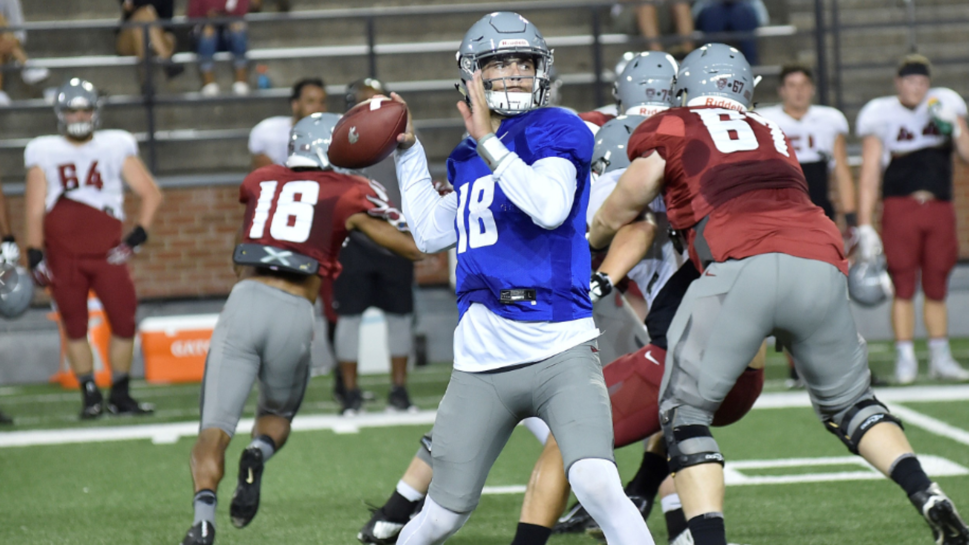 The Wazzu quarterback appears to currently be the front runner in the quarterback battle.