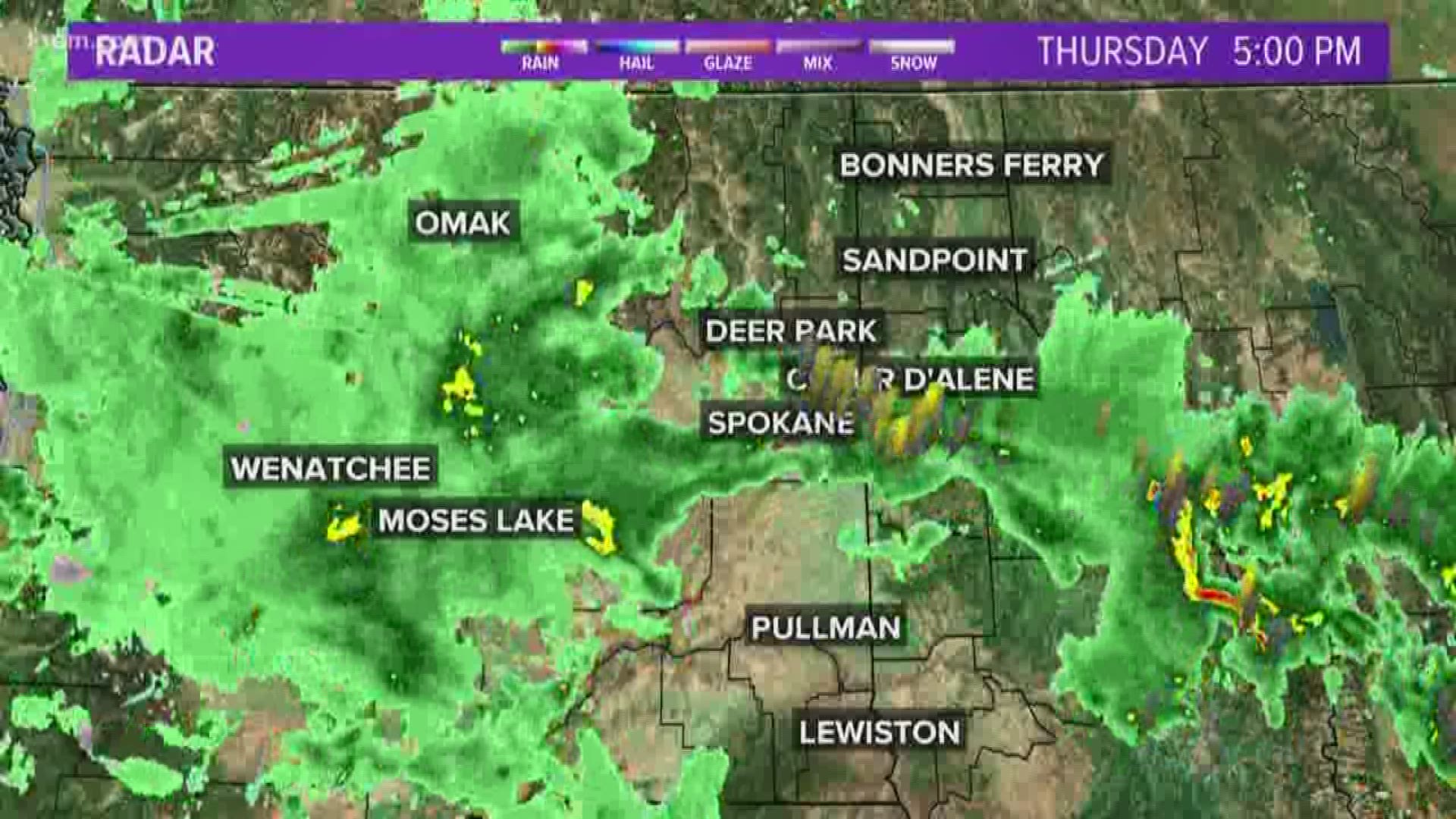KREM Chief Meteorologist Tom Sherry provides an update on severe rain and thunderstorms in Eastern Washington and North Idaho on May 16, 2019.