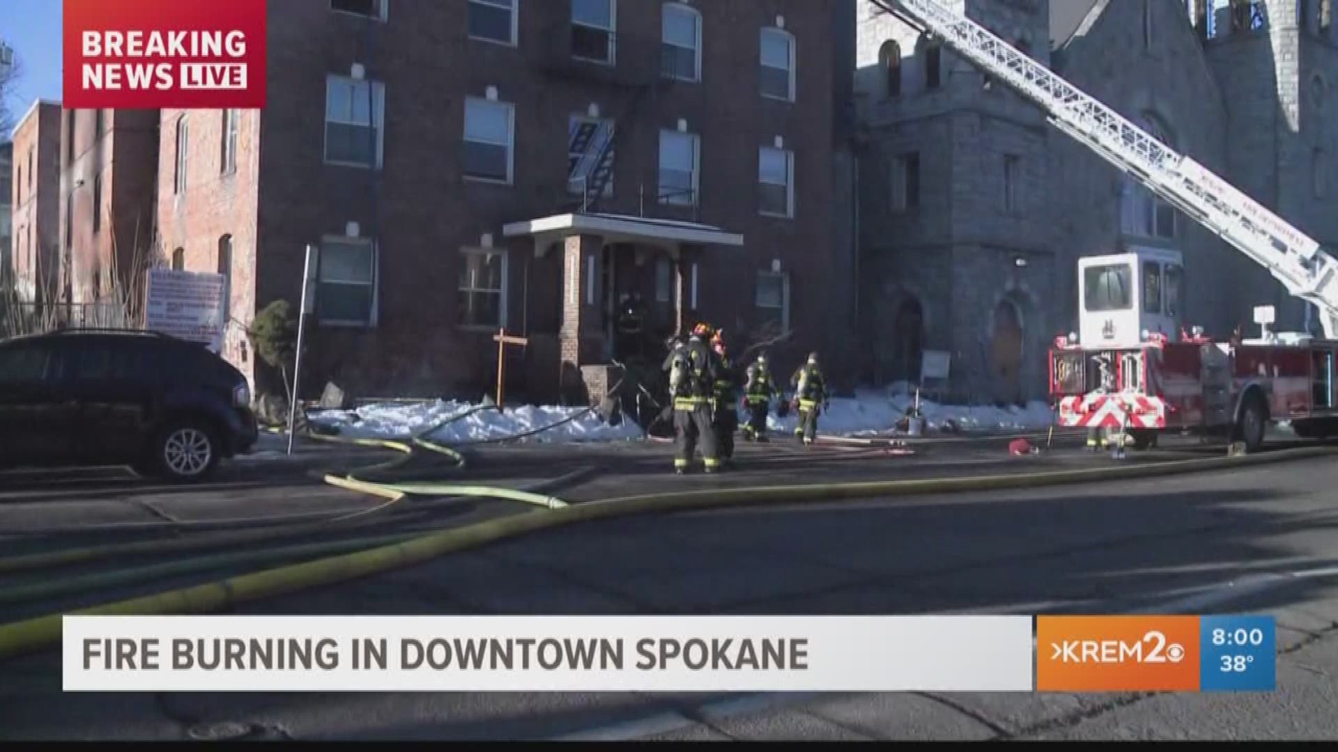 Between 50 and 60 firefighters responded to the fire at 4th Avenue and Bernard Street in downtown Spokane on Wednesday morning.