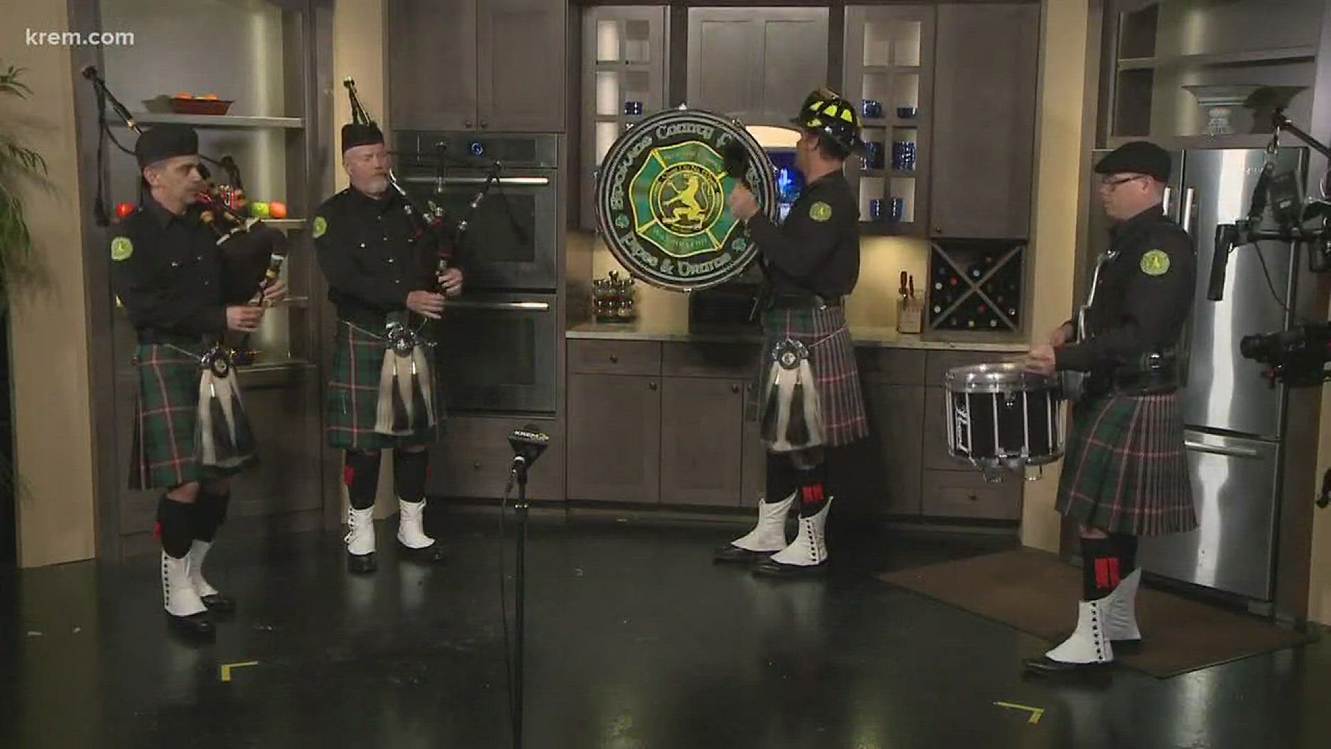 Spokane Co. Firefighters pipes and drums celebrate St. Paddy'a Day! (2-16-18)