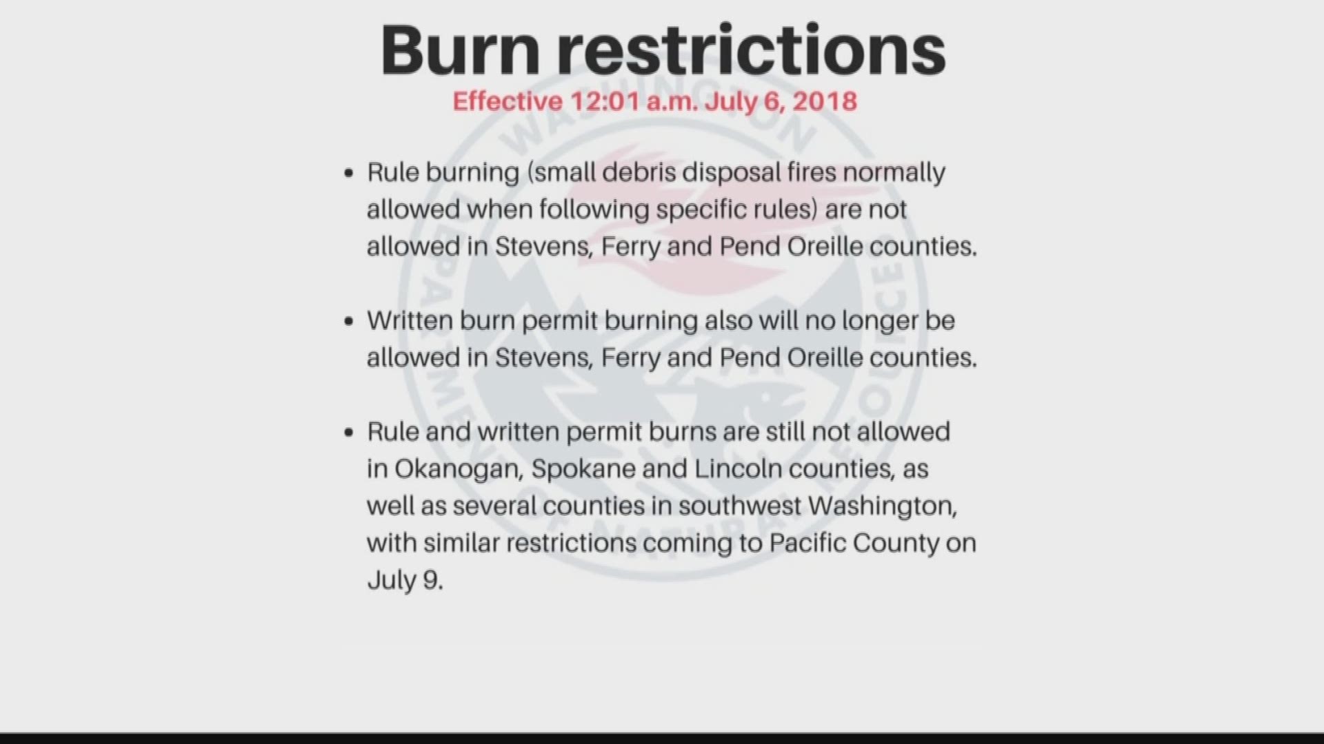 Washington DNR implements burn restrictions (7-6-18)