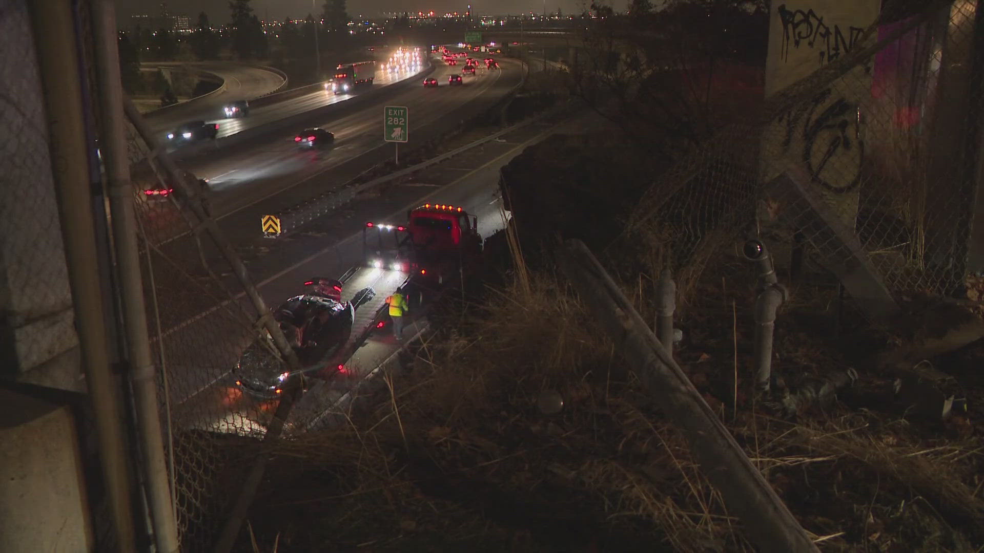 Washington State Patrol said the off-ramp was reduced to one lane.