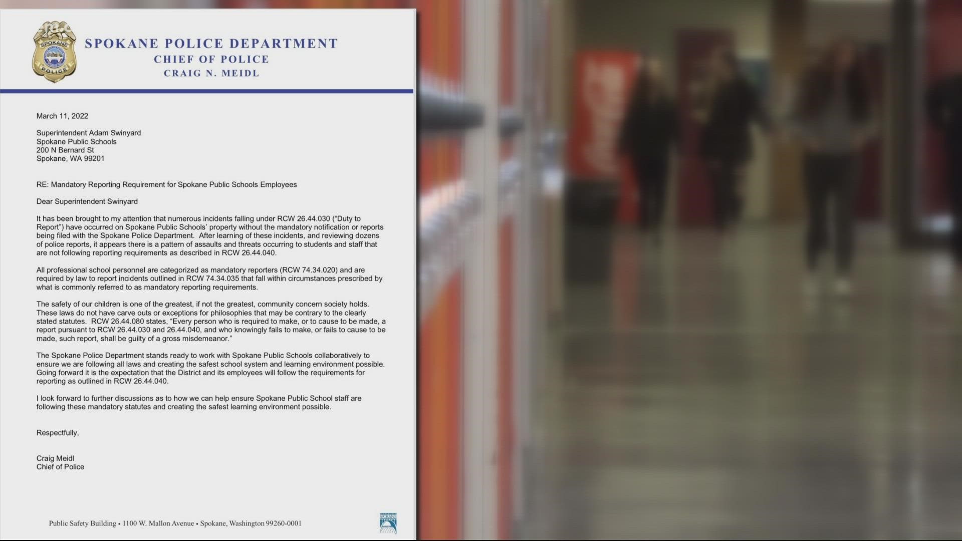 The department alleges that the school district failed numerous times to report a "pattern of assaults and threats" on students and staff.
