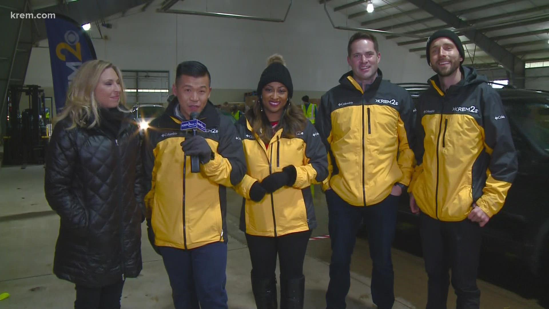Our KREM 2 News team is live on the Spokane County  Fairgrounds helping out distributing Thanksgiving meals to families. Drive here and get your basket!