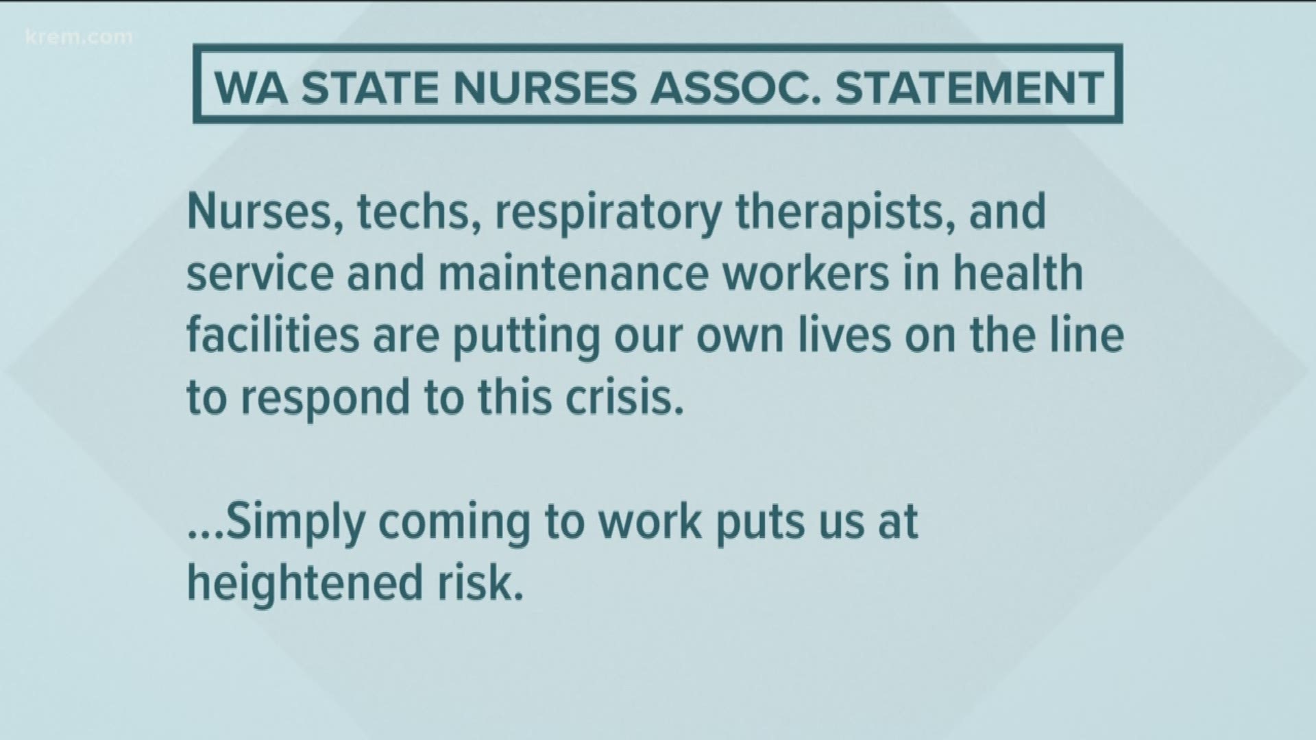 "Nurses, techs, respiratory therapists, and service and maintenance workers in health facilities are putting our own lives on the line to respond to this crisis."