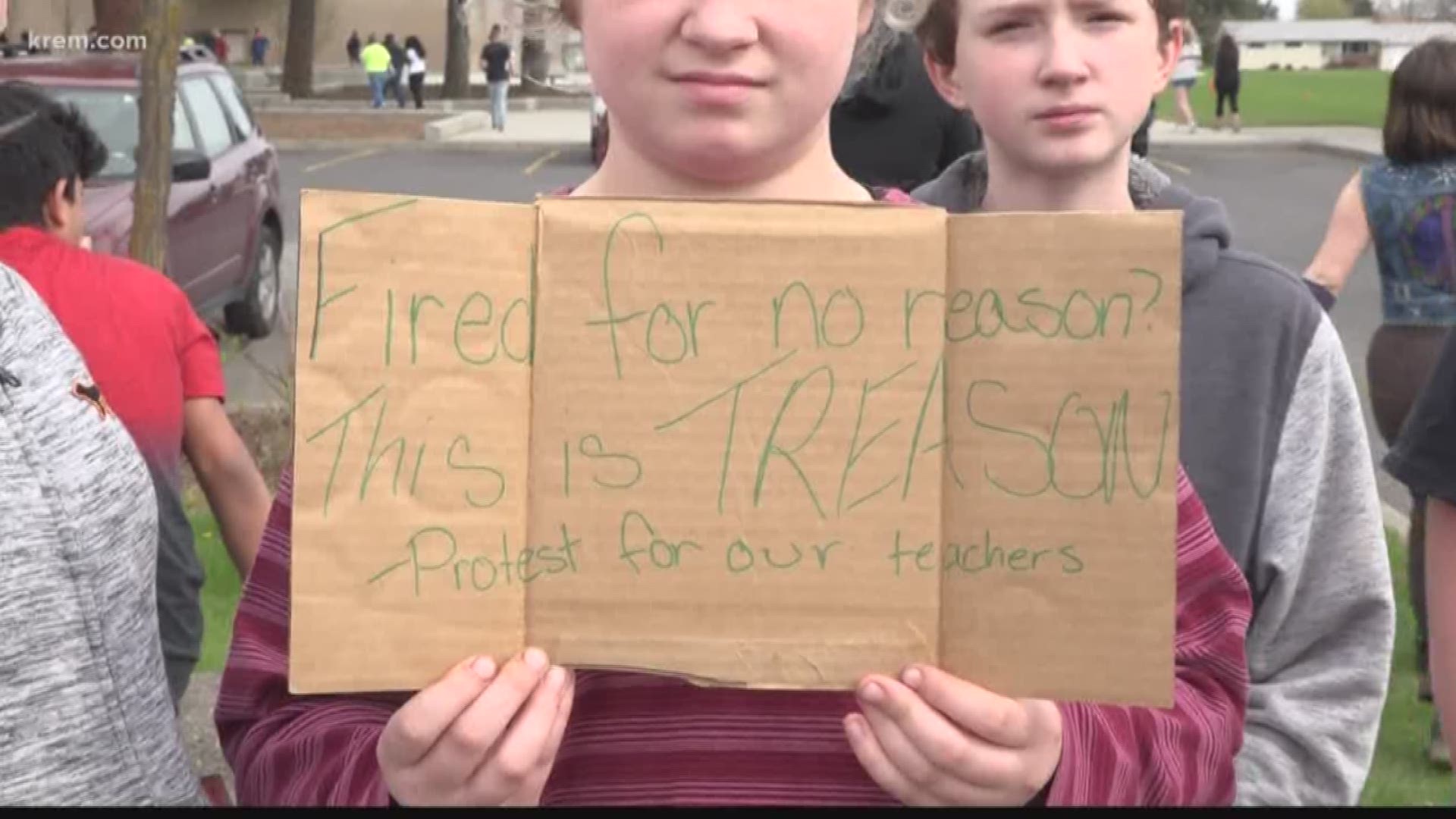 Students at Garry Middle School in Spokane staged a walkout on Monday in response to Spokane Public Schools layoffs.