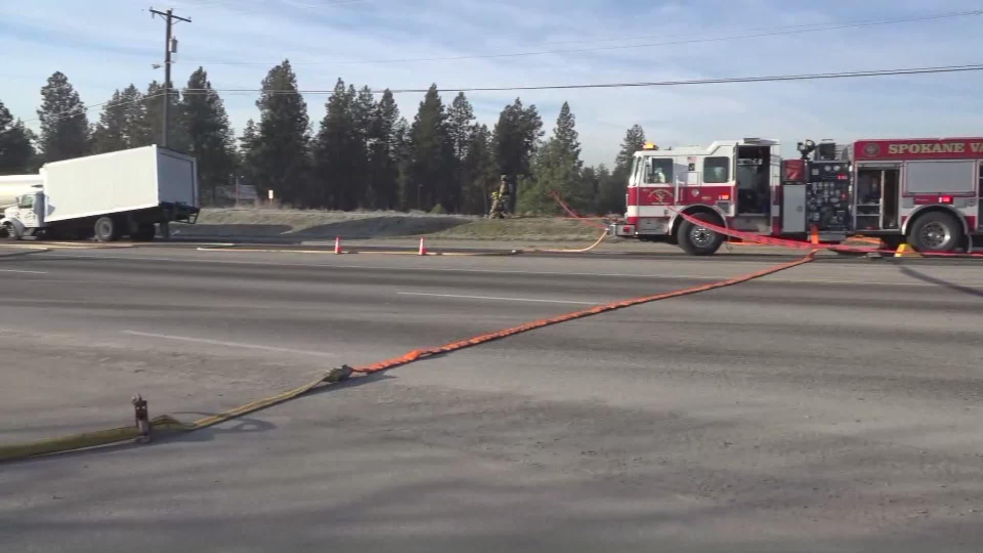 According to a Spokane Valley Fire Department spokesperson, a refrigerator truck ran into an fuel tanker carrying 3,000 gallons of premium unleaded gasoline.