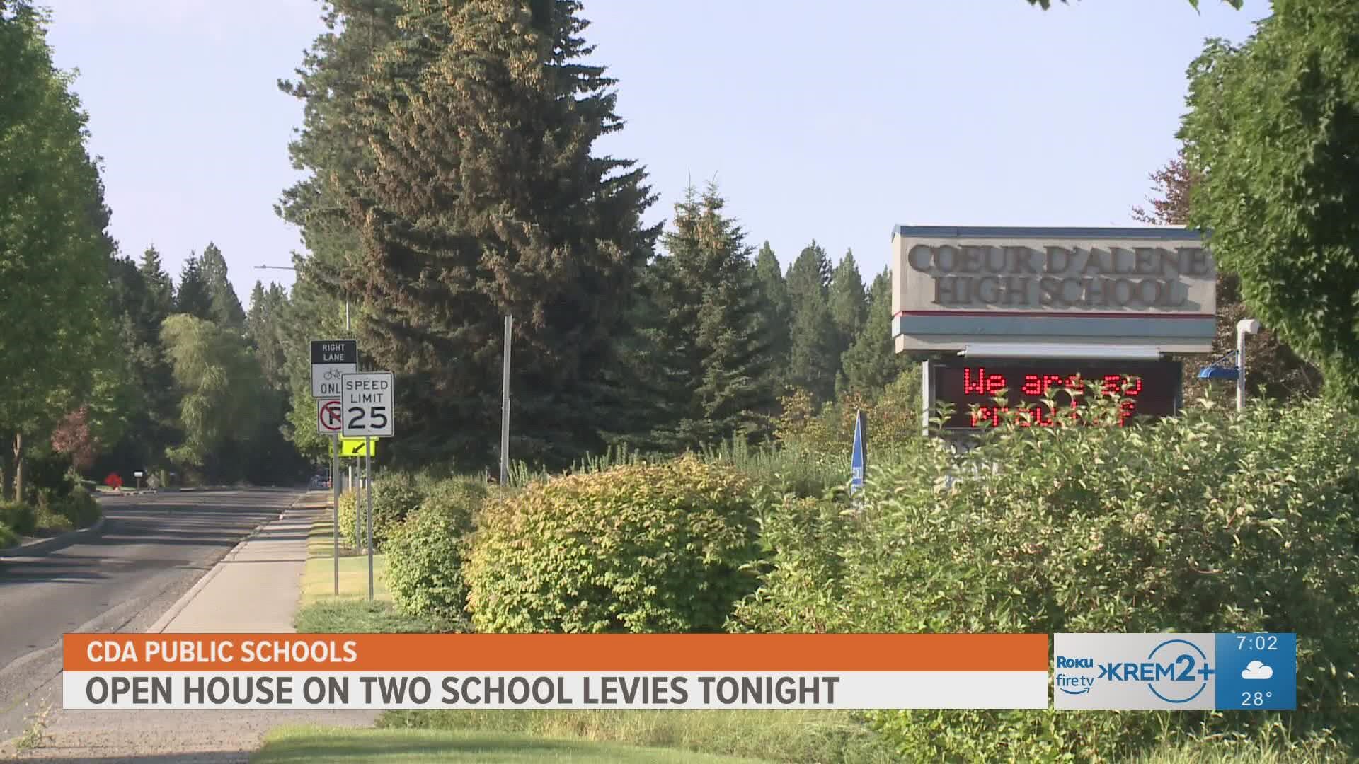 Coeur d'Alene Public Schools will host open houses to talk with the community about two school levies they will be voting on in less than two months.
