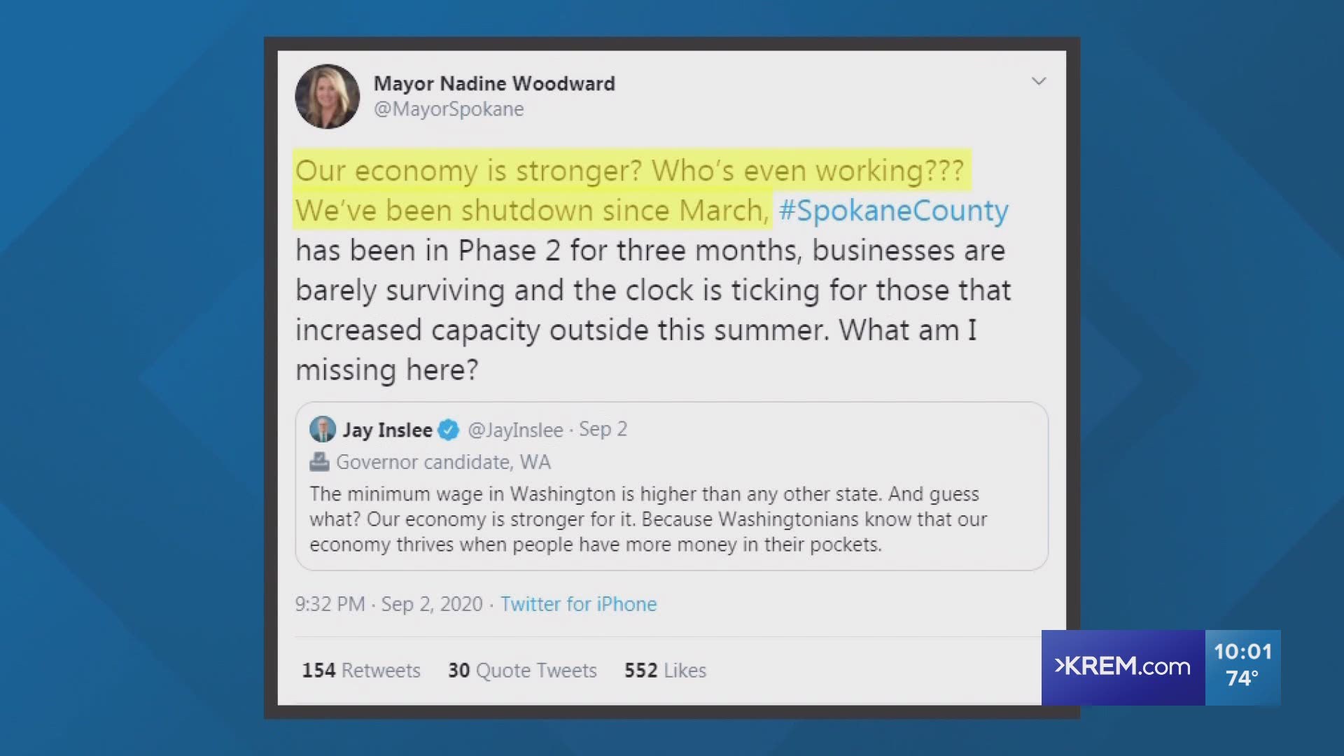In the tweet, Inslee's campaign mentioned that the minimum wage in Washington is "higher than any other state" and the "economy is stronger for it."