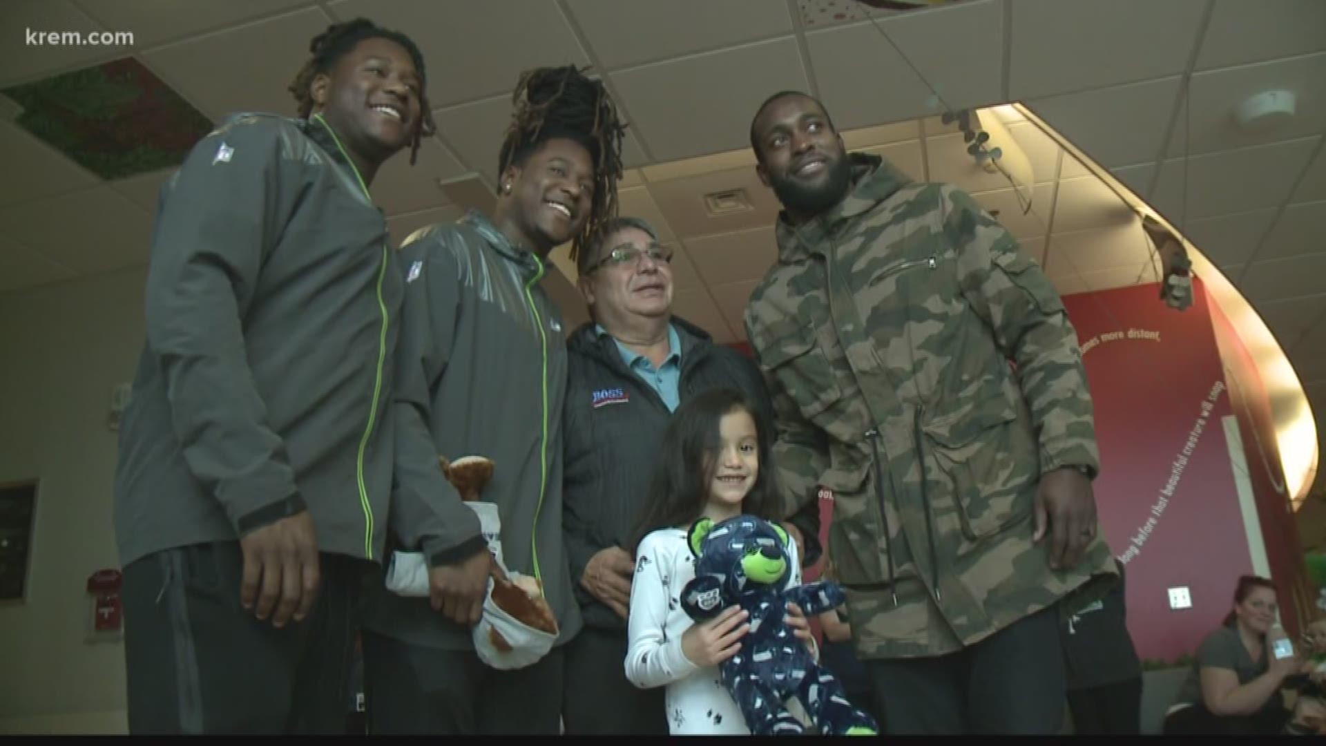 A  trio of Seahawks spent the day at Sacred Heart Children's Hospital in Spokane.. meeting kids and their families. It's the second year in a row players have made the trip.