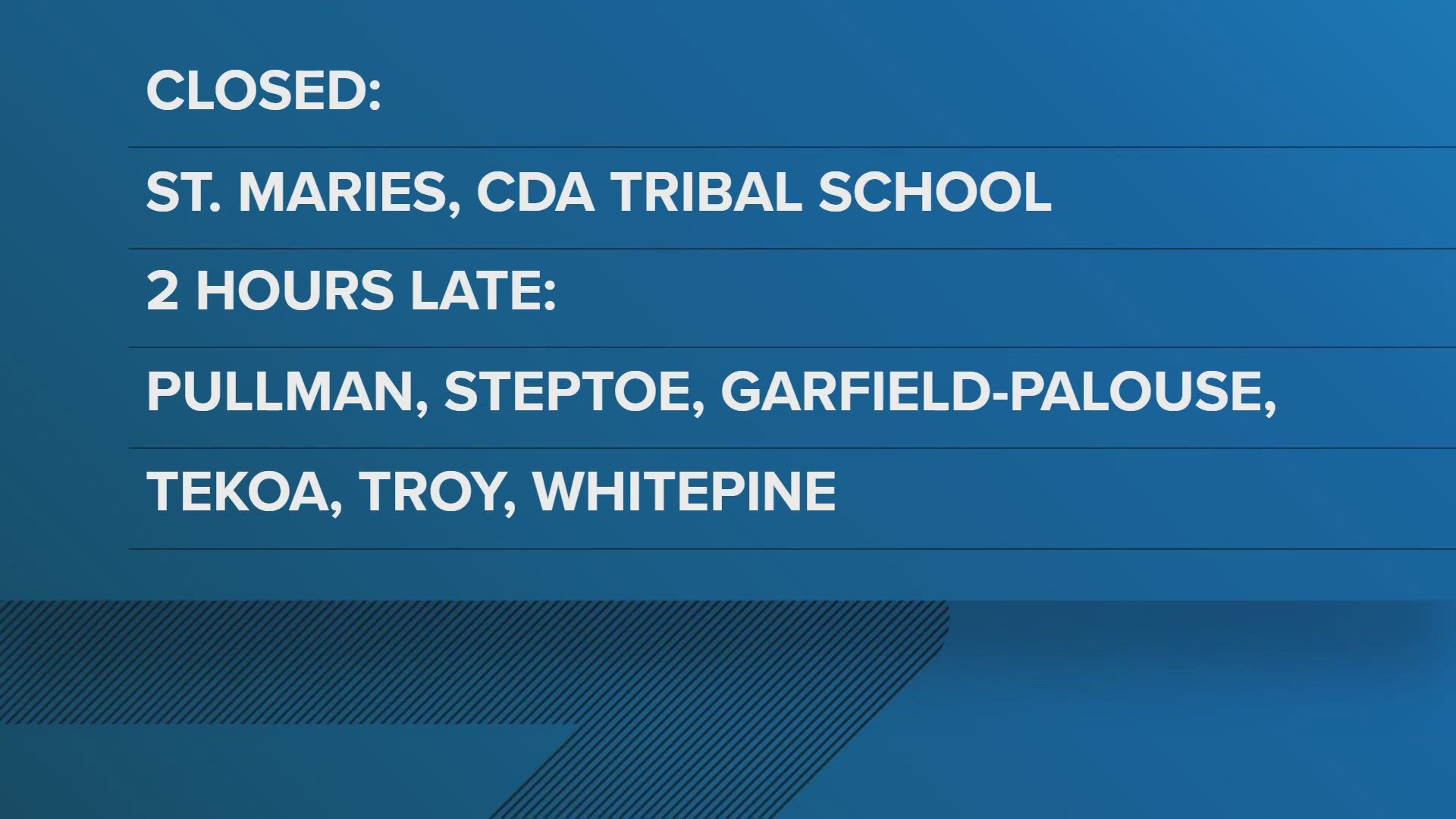 School closures and delays for the Inland Northwest on Wednesday ...