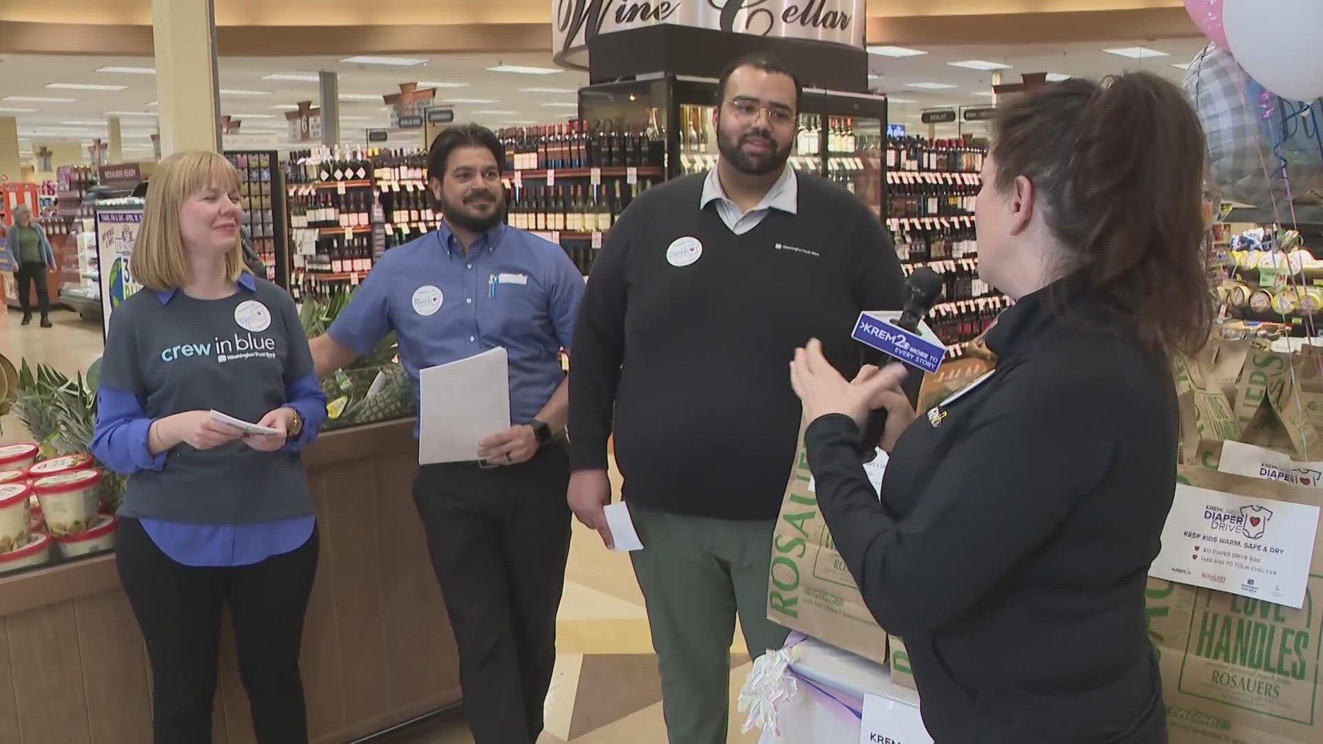 KREM 2 partners with Vanessa Behan, Rosauers and Washington Trust Bank to provide 200,000+ diapers to keep kids warm, safe and dry.