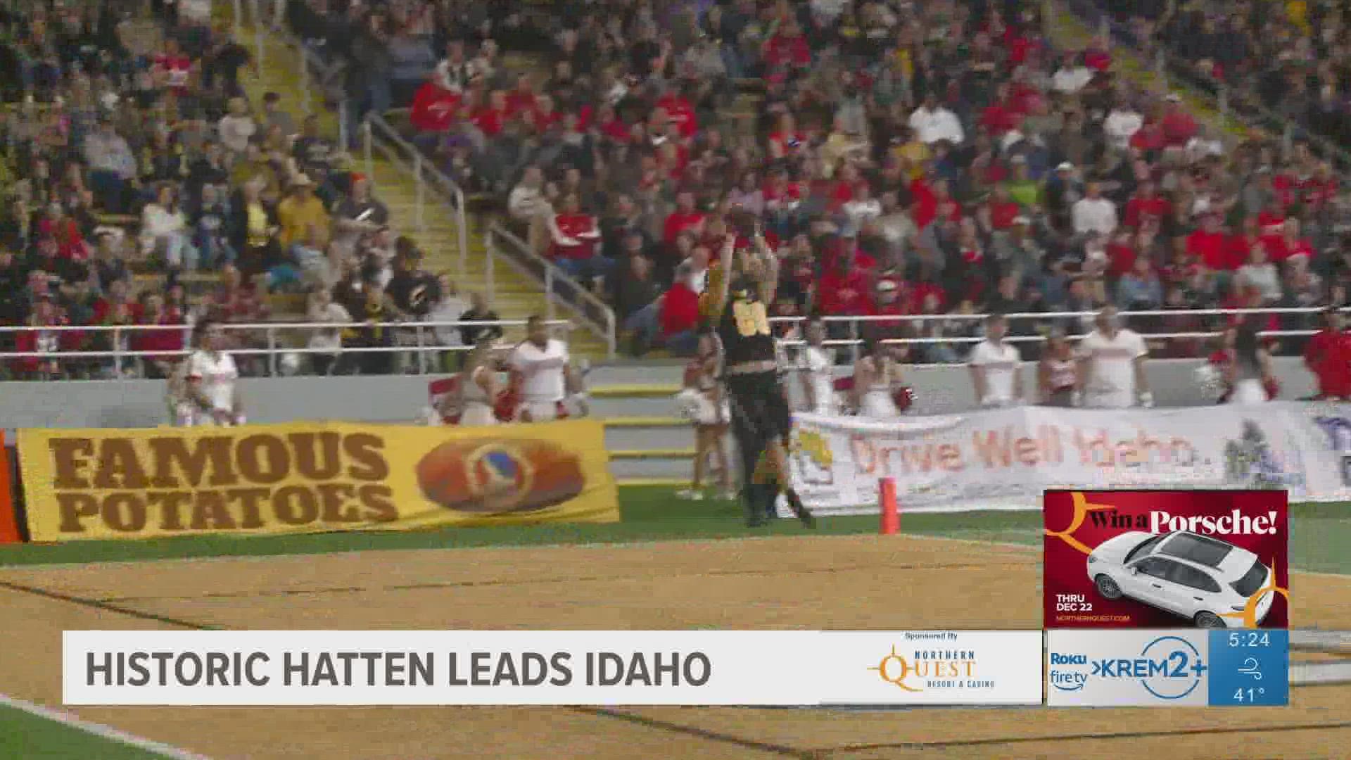 Hatten has four receiving touchdowns in the first half as Idaho dominates Eastern Washington.