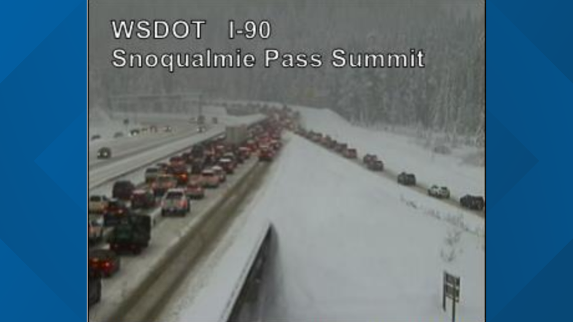 Snoqualmie Pass closed eastbound due to spin outs, no estimated time