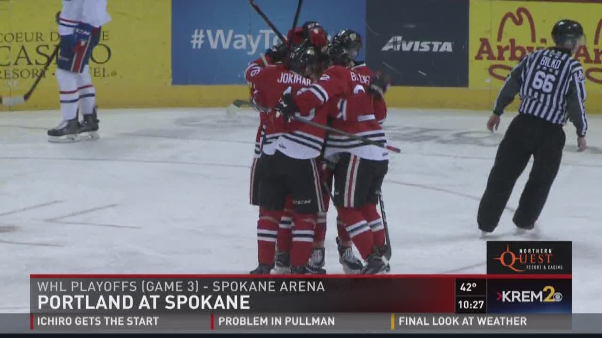 Portland beats Spokane, 3-1, in game 3 of the WHL Playoffs.