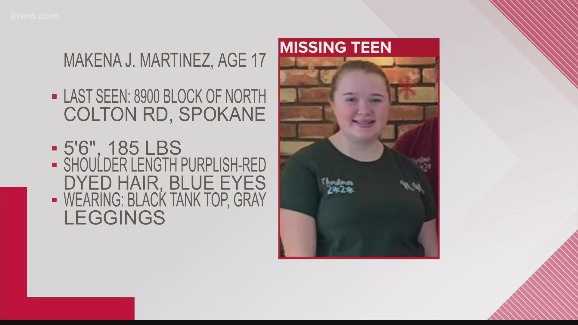Spokane Police are asking for the public's help finding 17-year-old Makena J. Martinez last seen on Sunday.