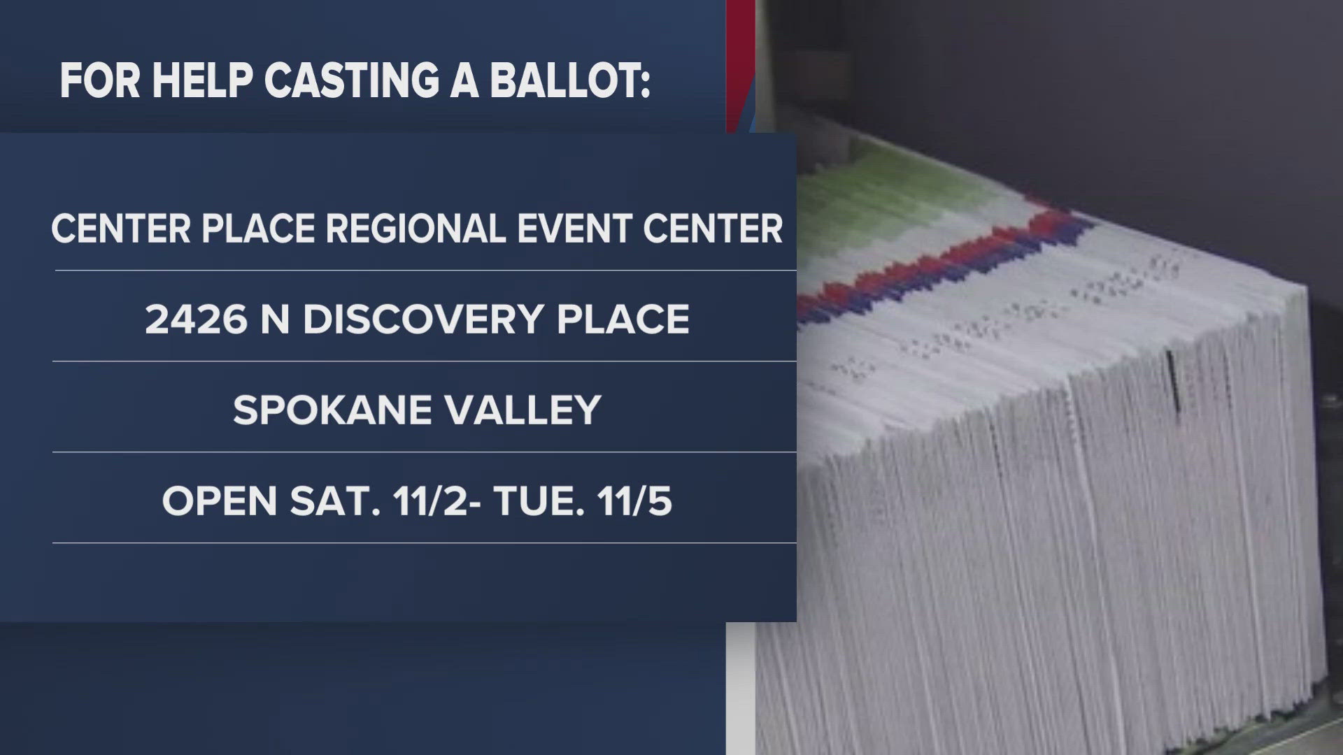 There are two Voter Service Centers that voters can visit to drop off their ballots, ask questions and resolve any issues related to ballots. 