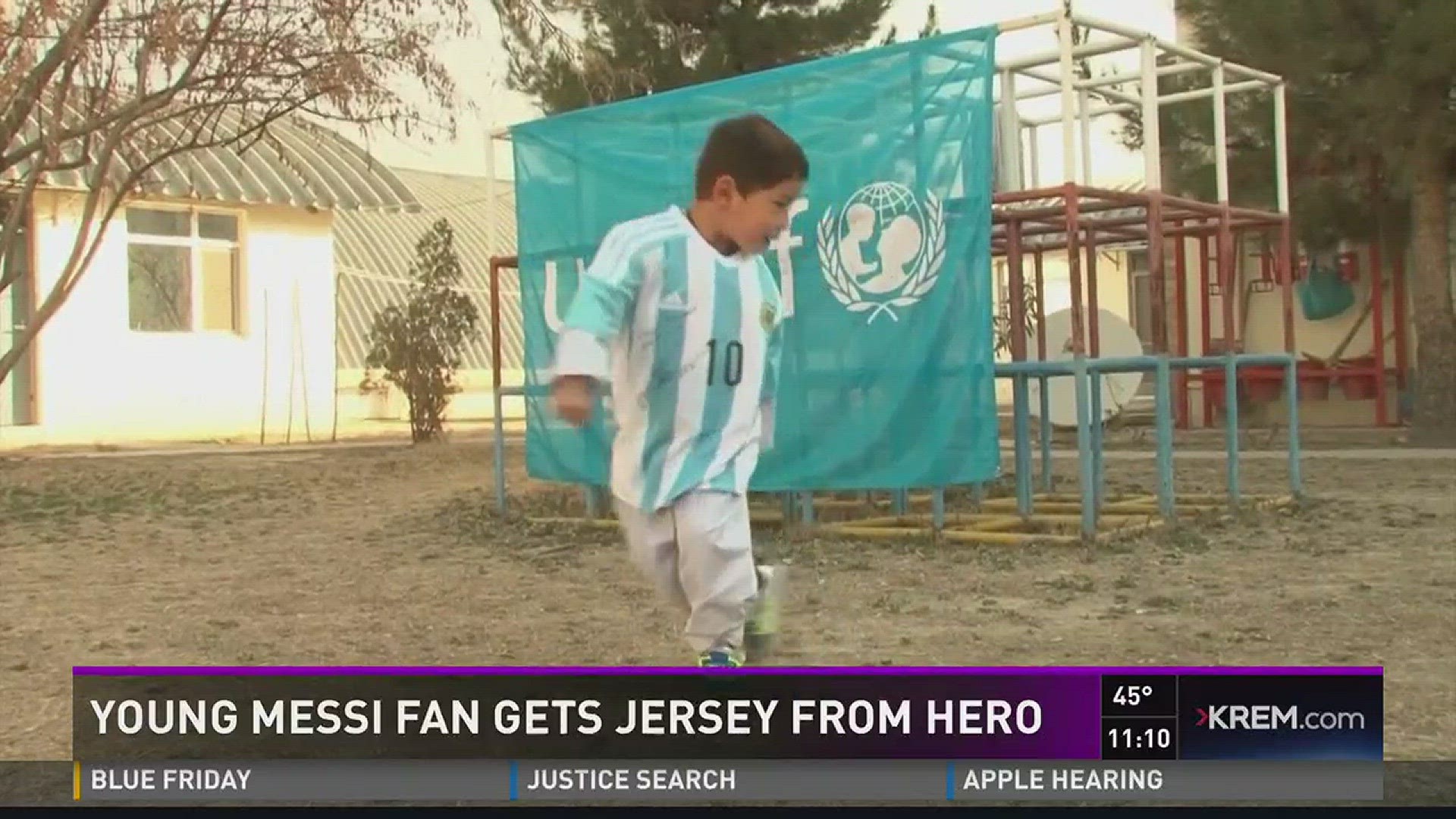 5-year-old Afghan soccer fan with makeshift Lionel Messi jersey