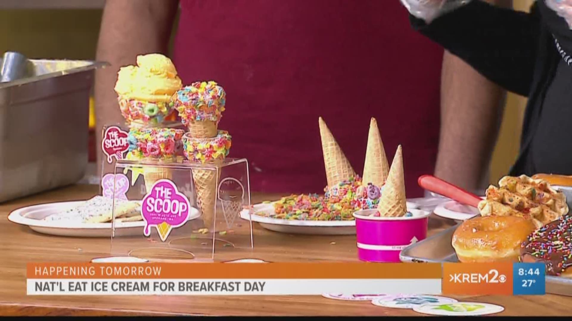 Jennifer Davis and Gerardo Garnica from The Scoop visited KREM's Brittany Bailey and Jen York in the studio with Ice Cream, in honor of National Eat Ice Cream for Breakfast Day on Saturday.
