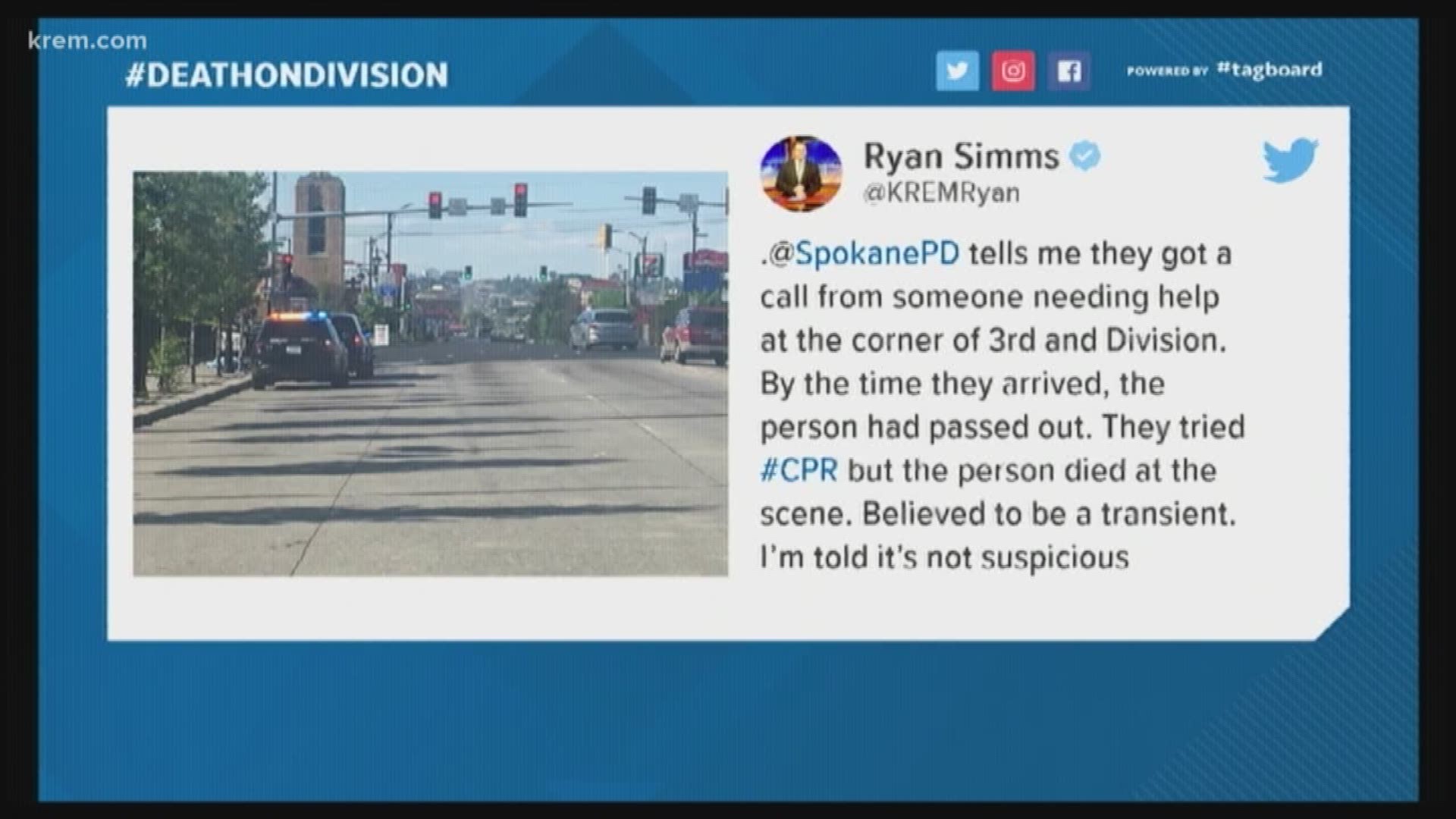 The Spokane police department says they're investigating a death at Third Avenue and Division. (5-22-18)