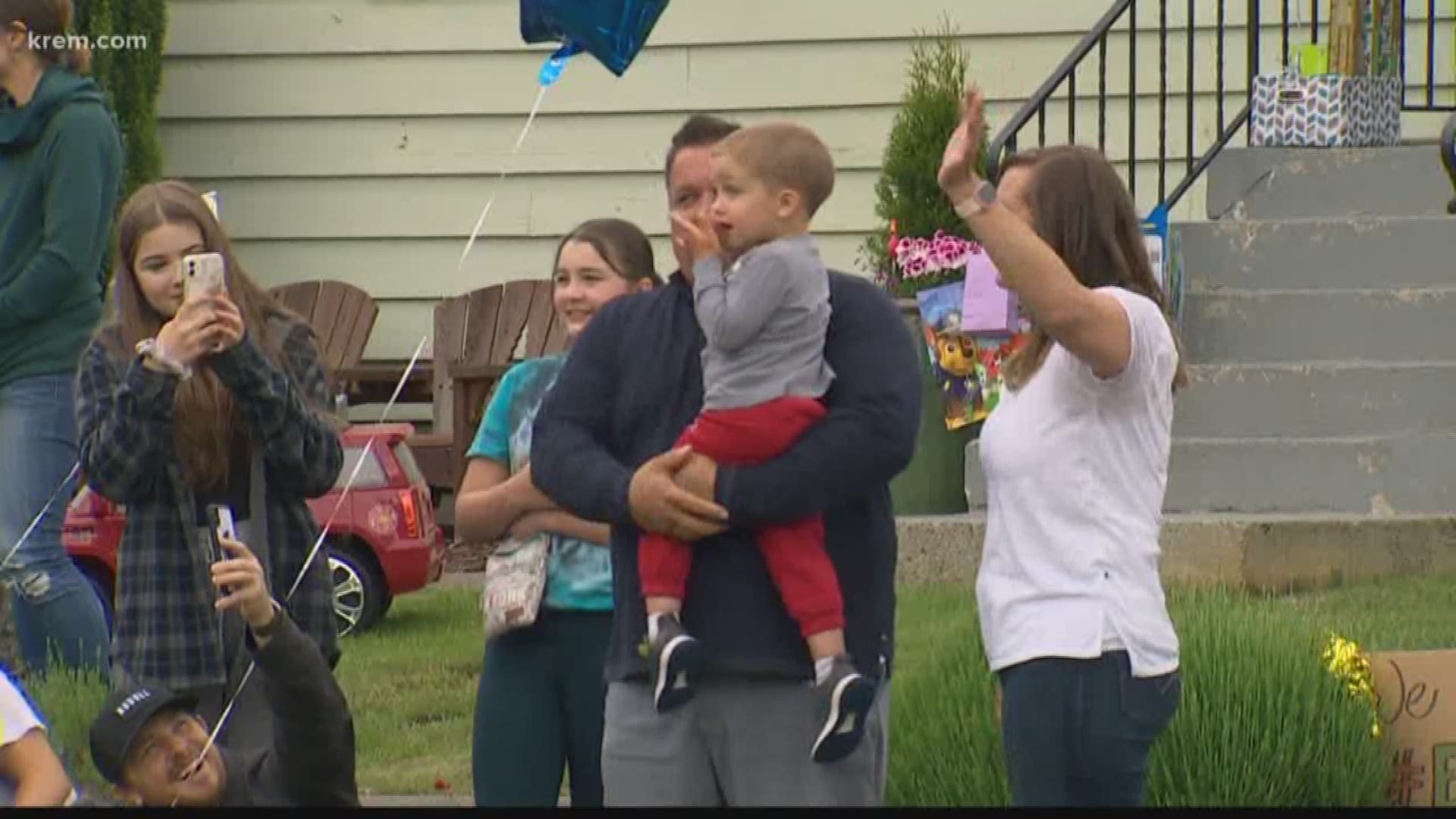Three-year-old Eli told the Make a Wish foundation that he loves fire trucks, so some local fire engines organized a parade for his birthday.